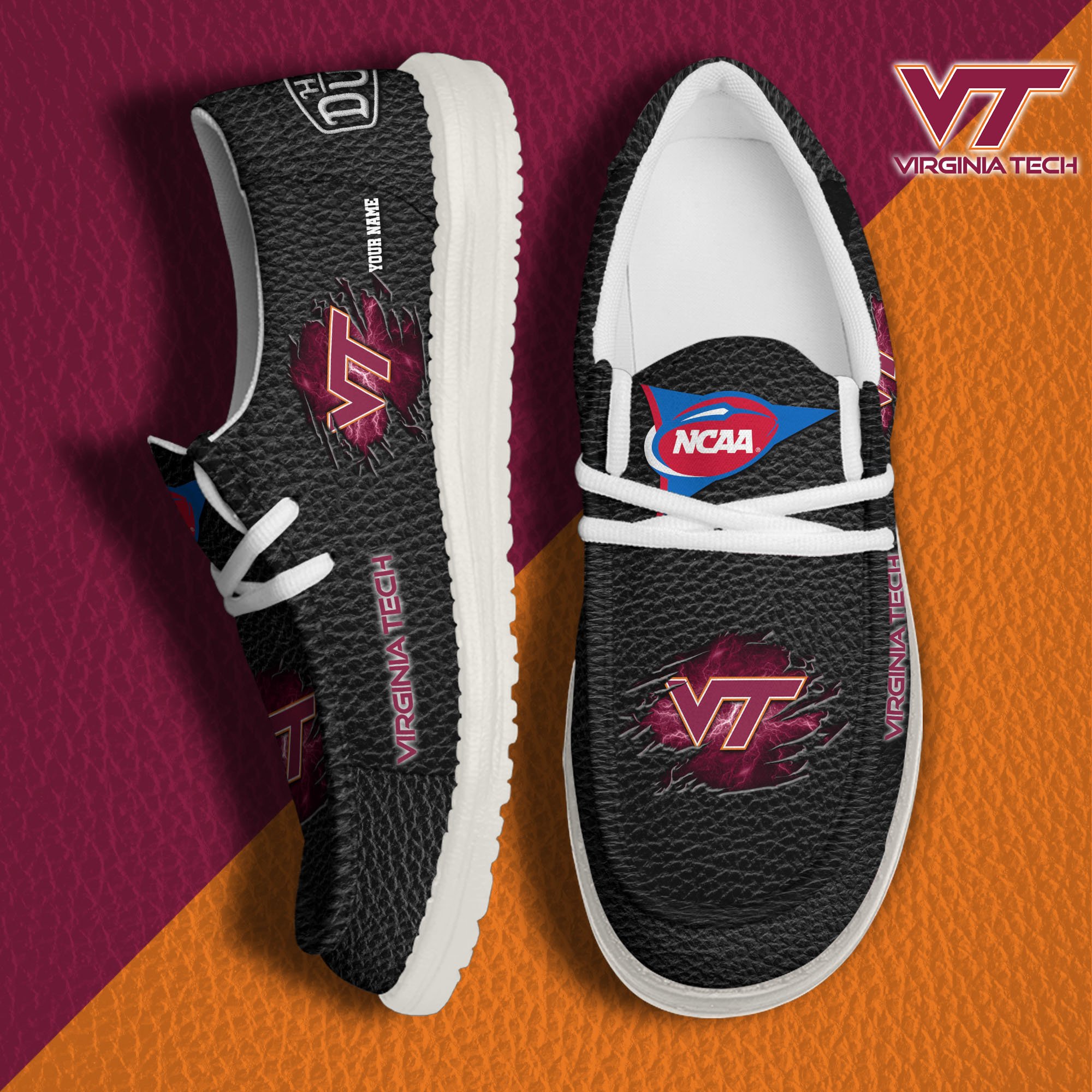 JWFancy Virginia Tech Hokies Hey Dude Shoes Wally Men's Lace Up Loafers Comfortable For Men And Women