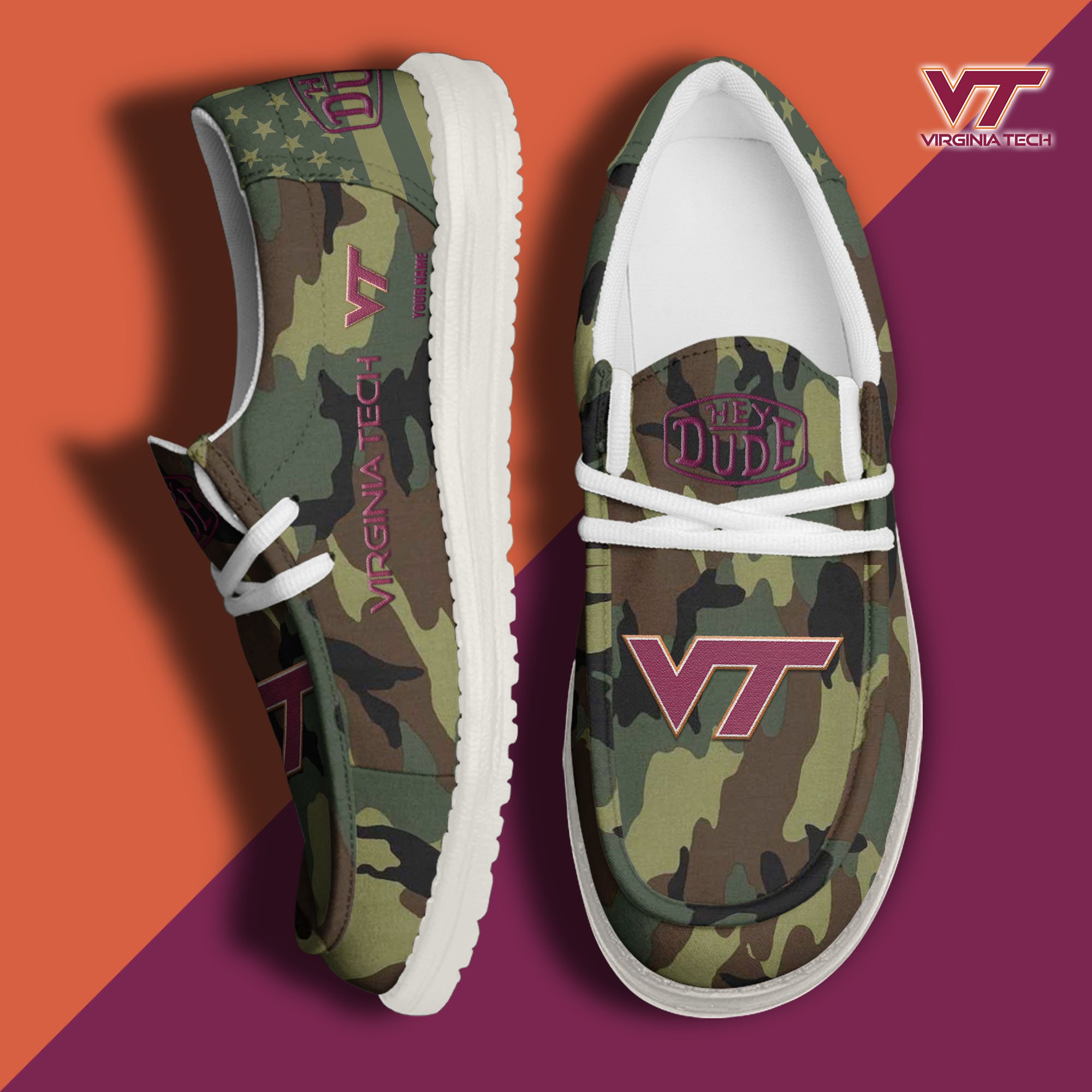 JWFancy Virginia Tech Hokies Hey Dude Shoes Wally Men's Lace Up Loafers Comfortable For Men And Women