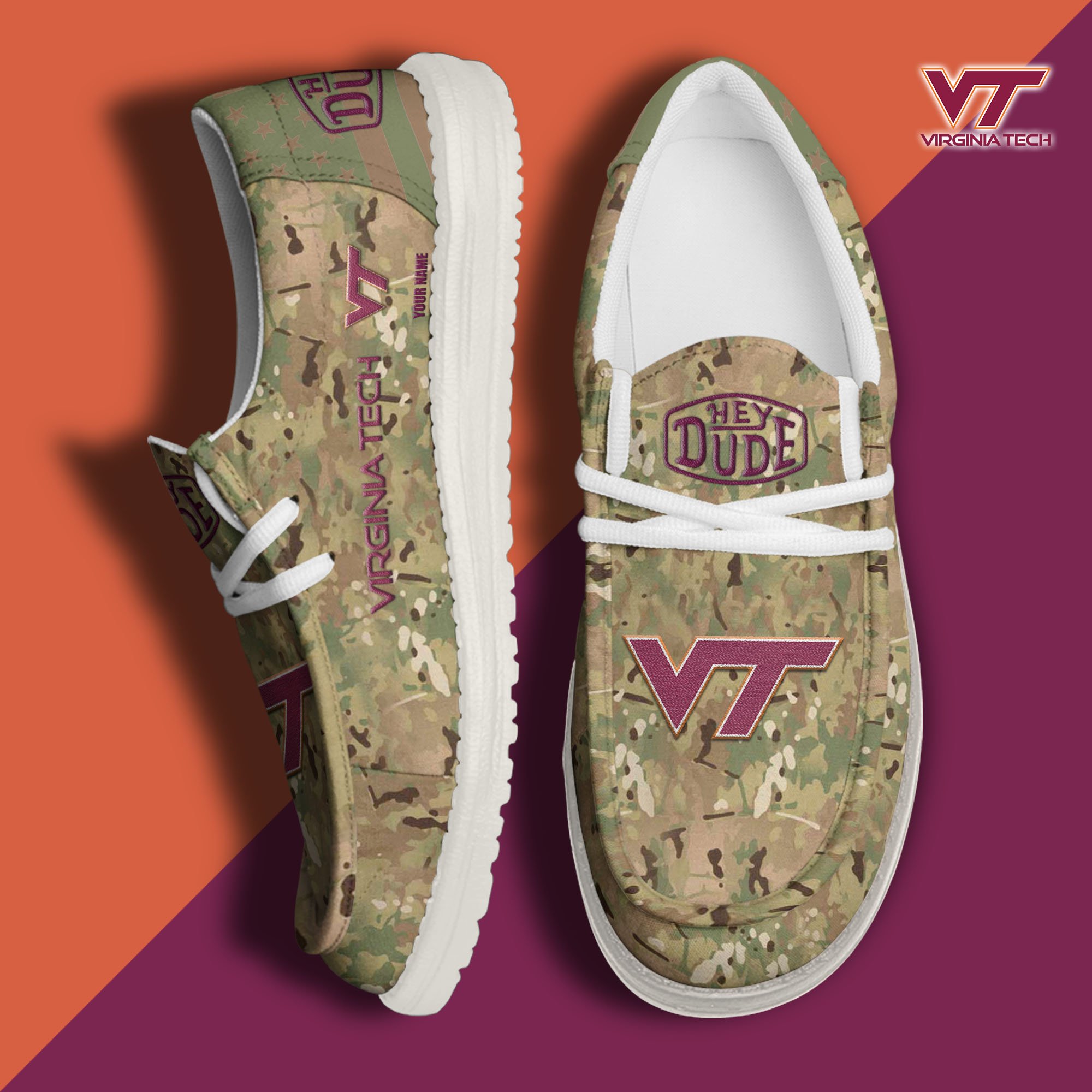JWFancy Virginia Tech Hokies Hey Dude Shoes Wally Men's Lace Up Loafers Comfortable For Men And Women
