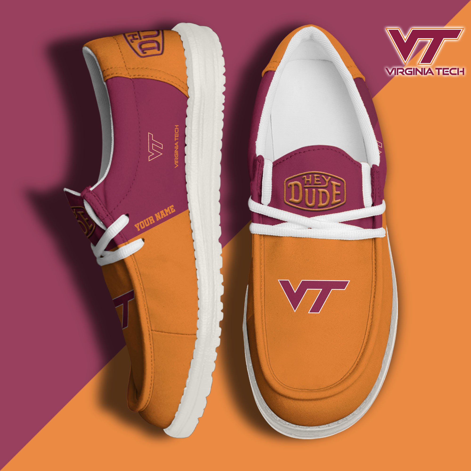 JWFancy Virginia Tech Hokies Hey Dude Shoes Wally Men's Lace Up Loafers Comfortable For Men And Women