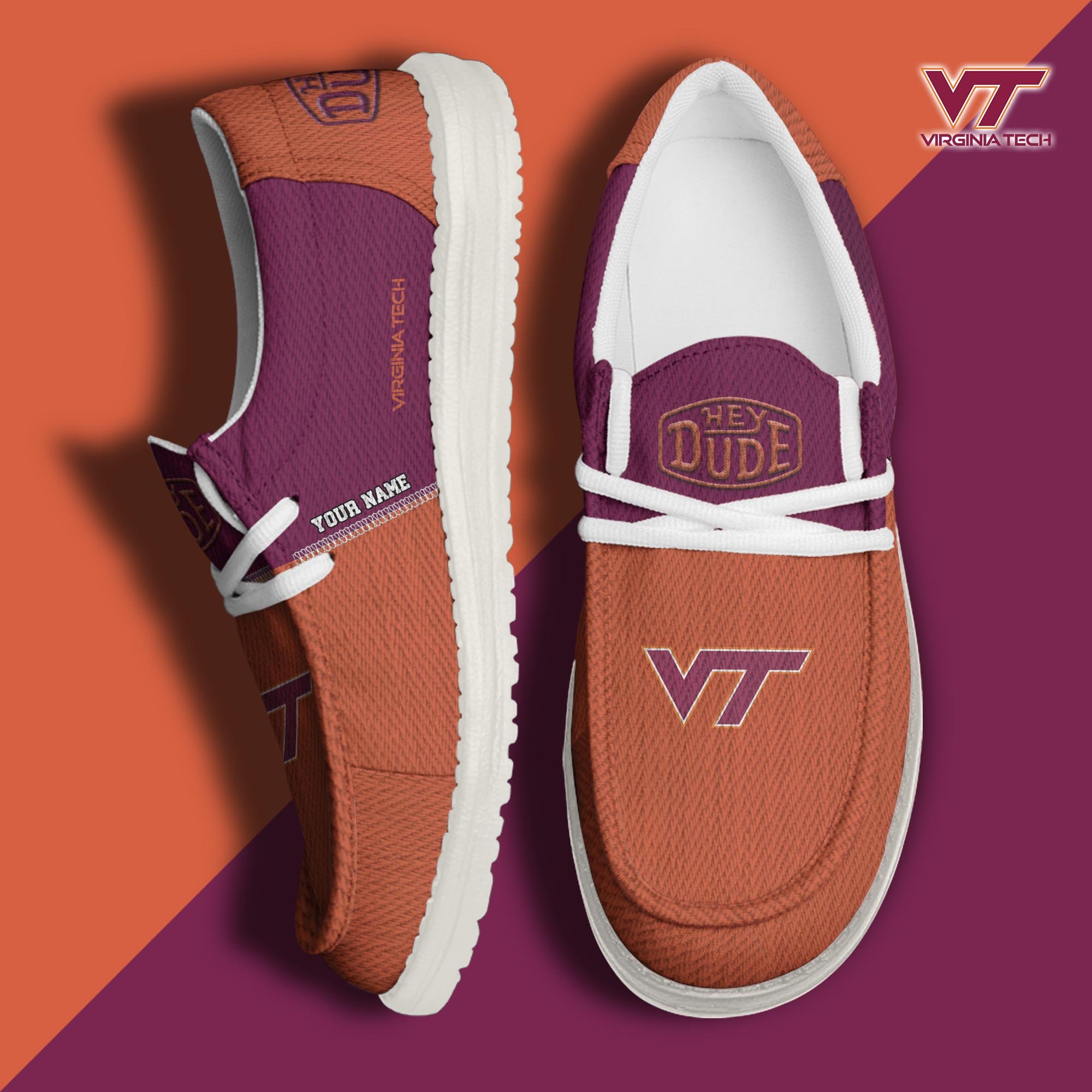 JWFancy Virginia Tech Hokies Hey Dude Shoes Wally Men's Lace Up Loafers Comfortable For Men And Women