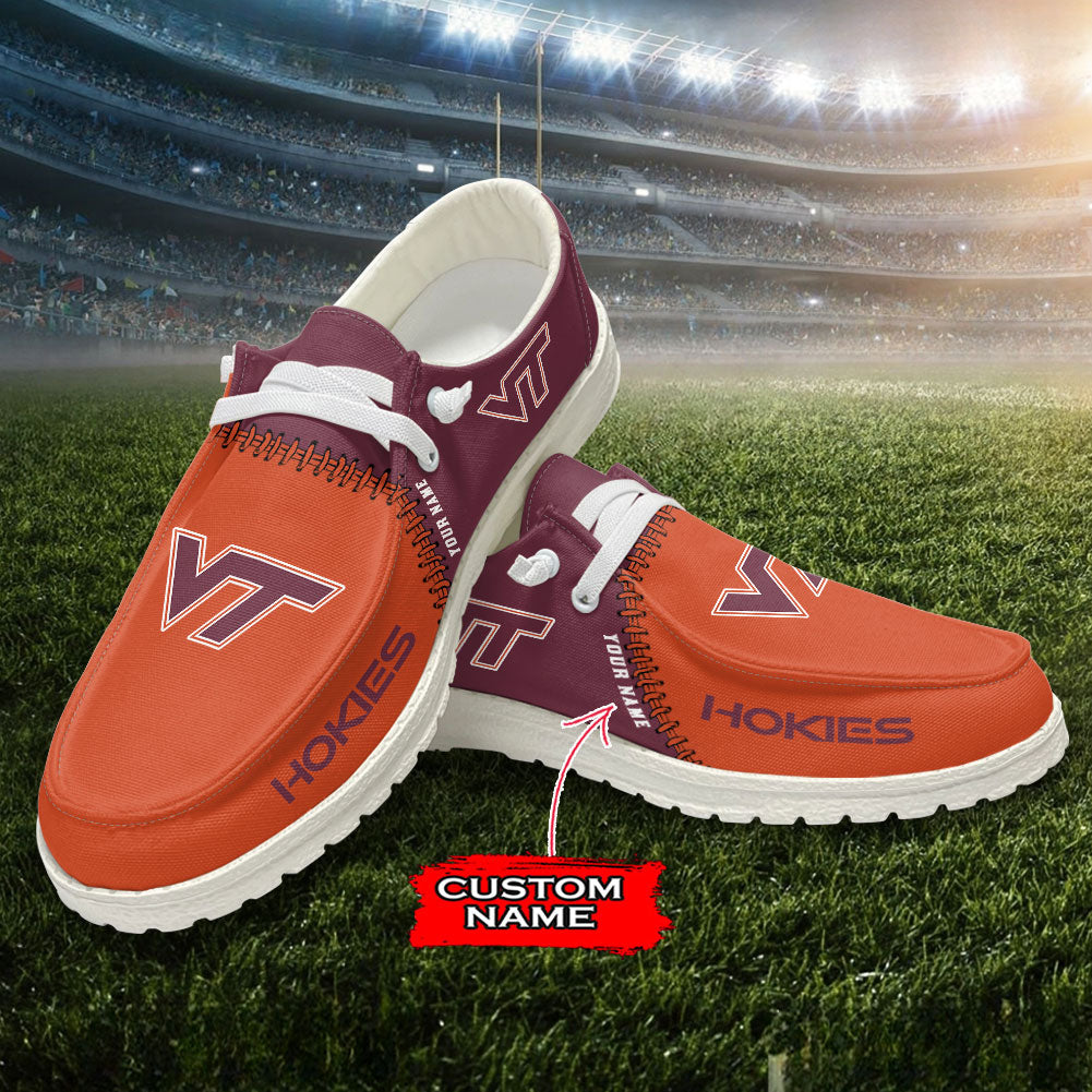 JWFancy Virginia Tech Hokies Hey Dude Shoes Wally Men's Lace Up Loafers Comfortable For Men And Women