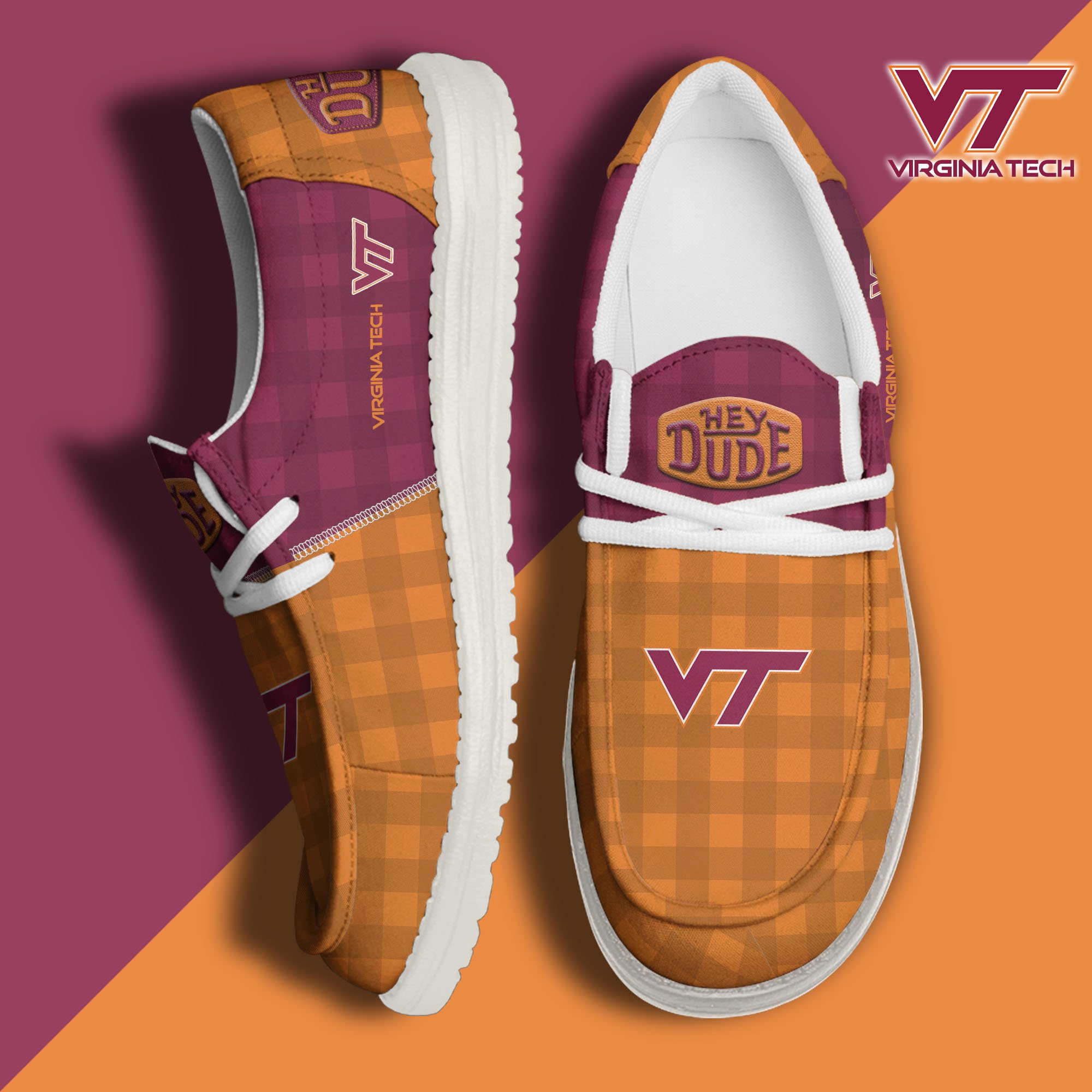 JWFancy Virginia Tech Hokies Hey Dude Shoes Wally Men's Lace Up Loafers Comfortable For Men And Women