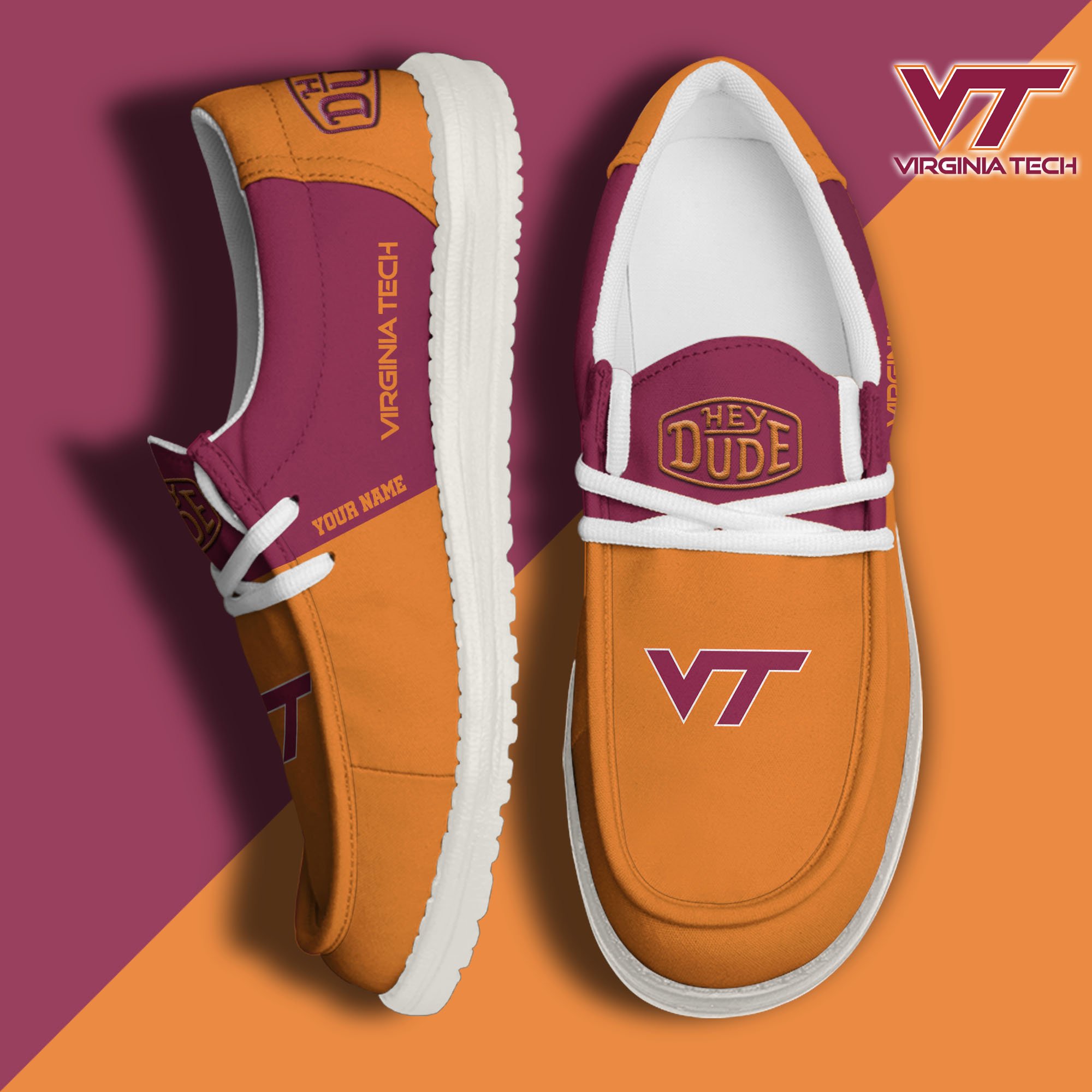 JWFancy Virginia Tech Hokies Hey Dude Shoes Wally Men's Lace Up Loafers Comfortable For Men And Women