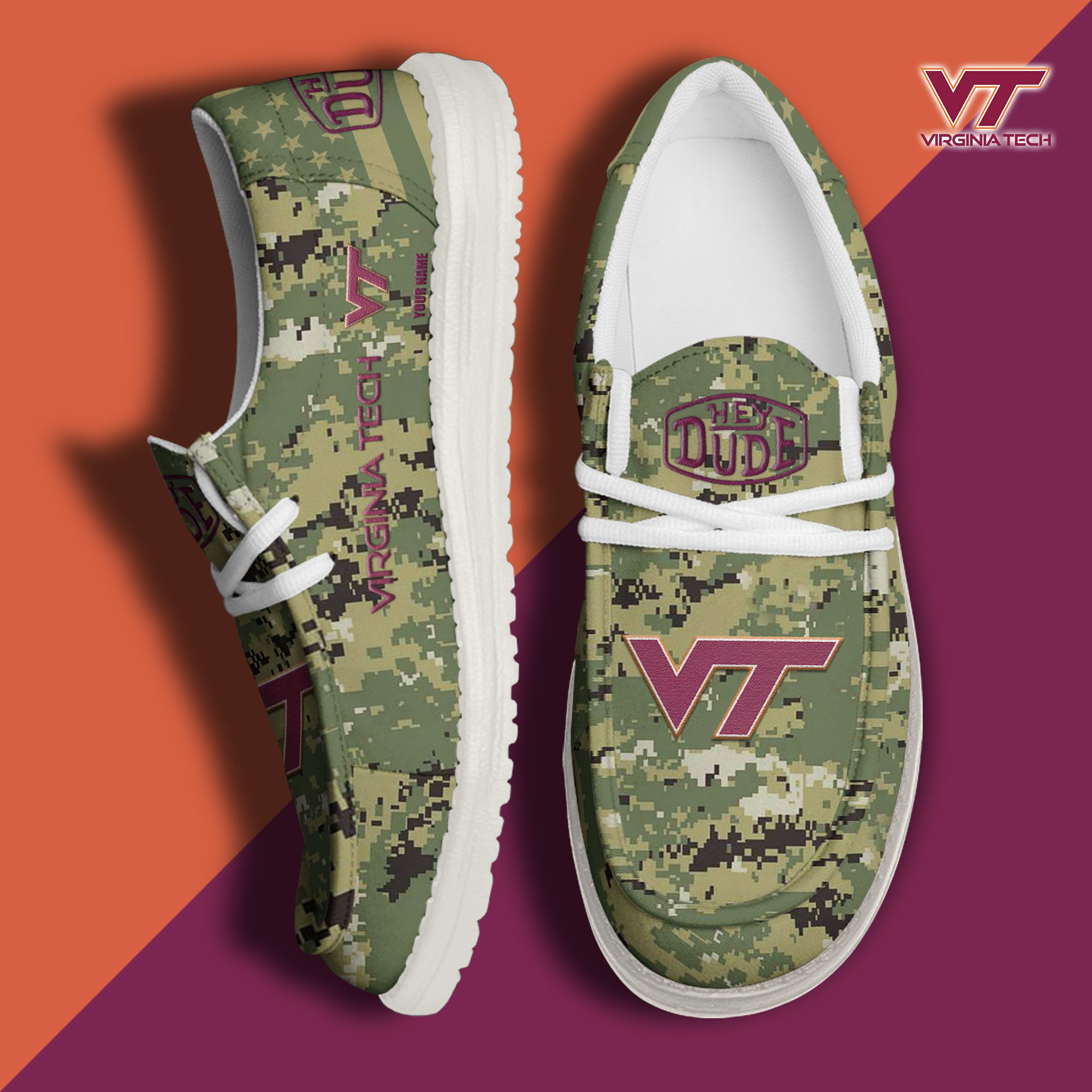 JWFancy Virginia Tech Hokies Hey Dude Shoes Wally Men's Lace Up Loafers Comfortable For Men And Women