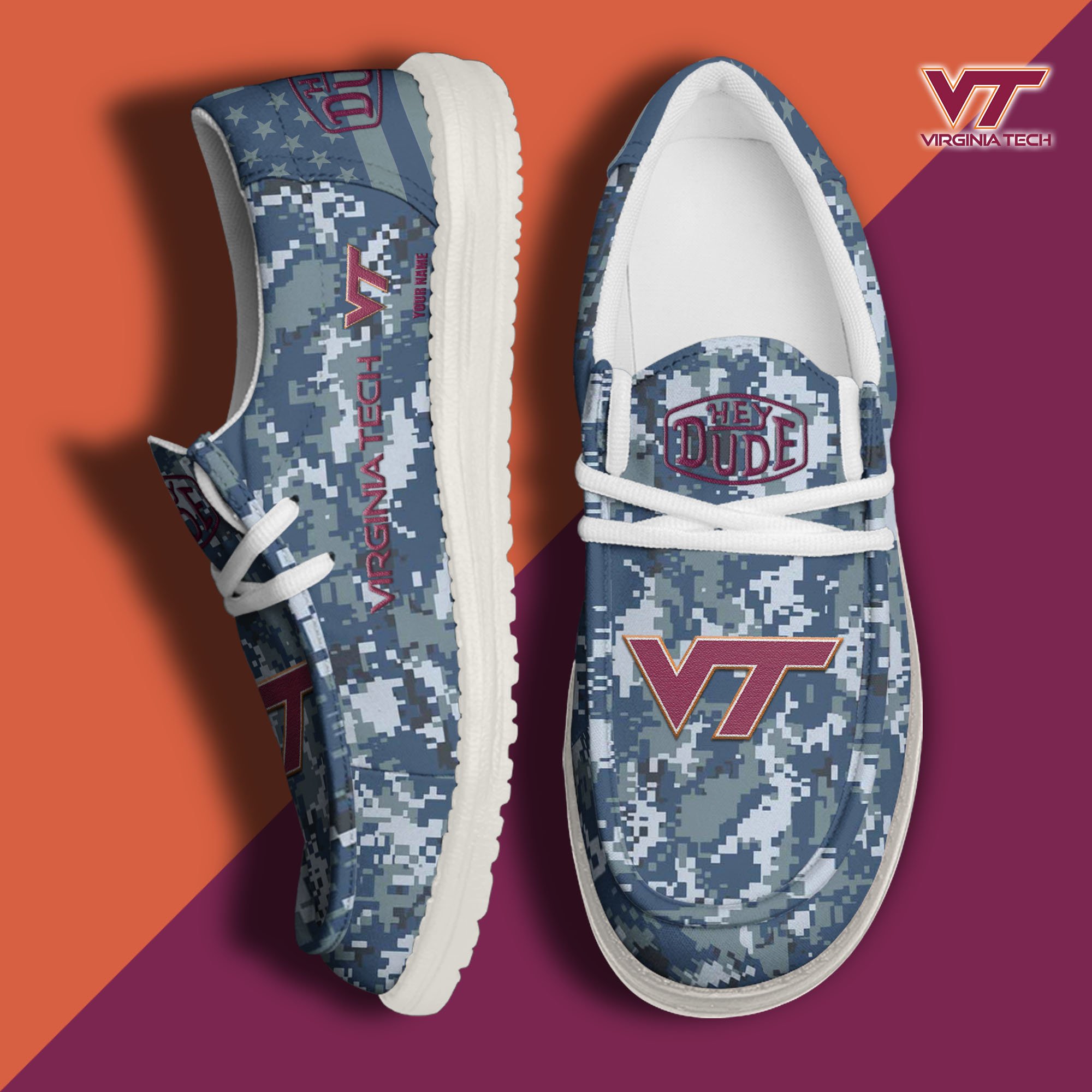 JWFancy Virginia Tech Hokies Hey Dude Shoes Wally Men's Lace Up Loafers Comfortable For Men And Women