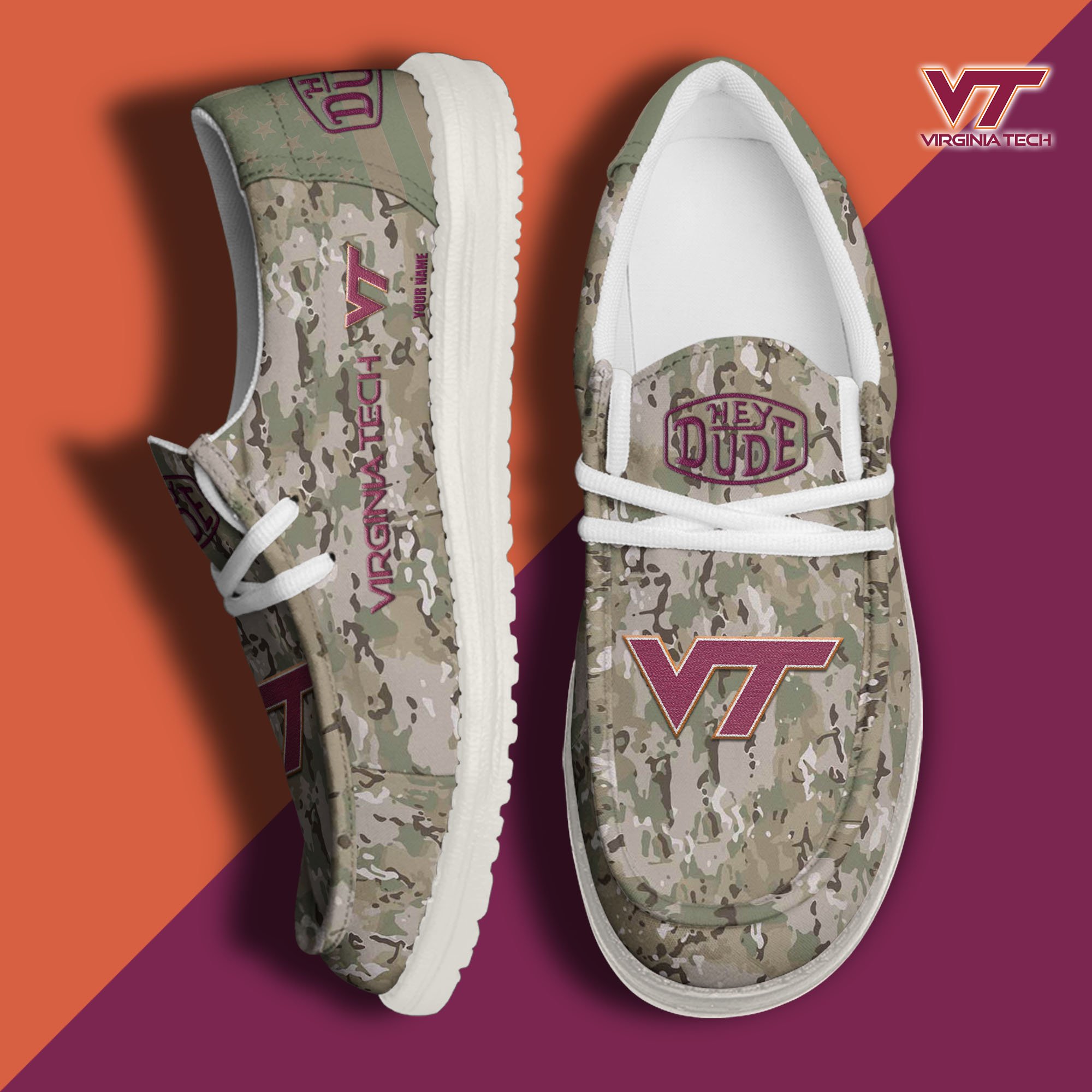 JWFancy Virginia Tech Hokies Hey Dude Shoes Wally Men's Lace Up Loafers Comfortable For Men And Women