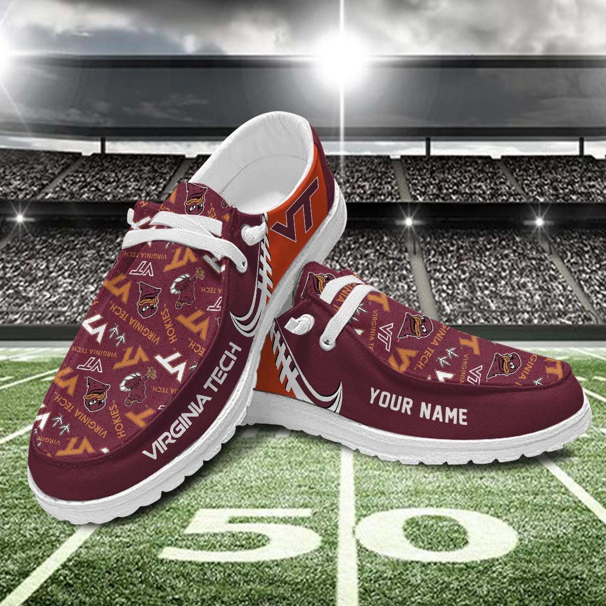 JWFancy Virginia Tech Hokies Hey Dude Shoes Wally Men's Lace Up Loafers Comfortable For Men And Women