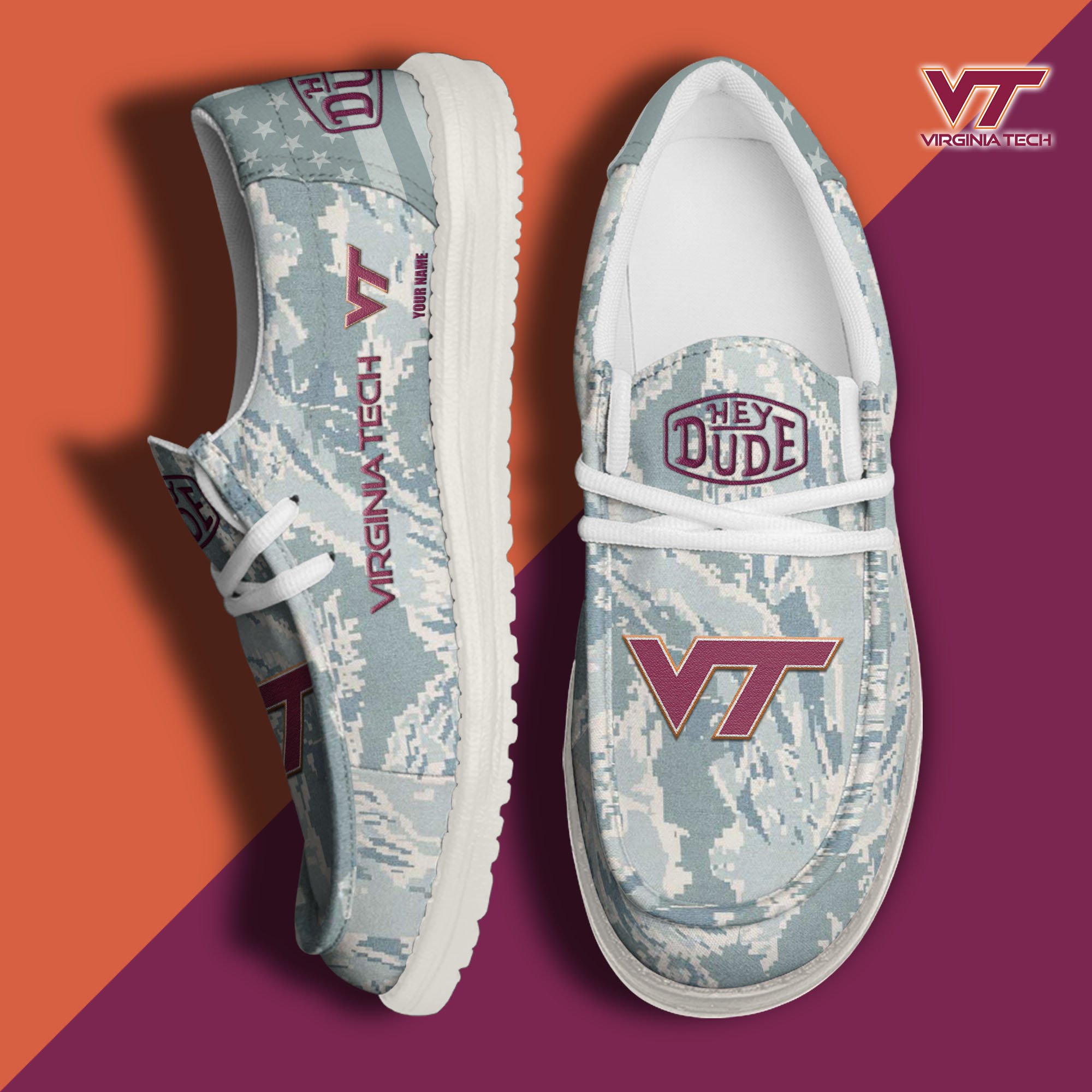 JWFancy Virginia Tech Hokies Hey Dude Shoes Wally Men's Lace Up Loafers Comfortable For Men And Women
