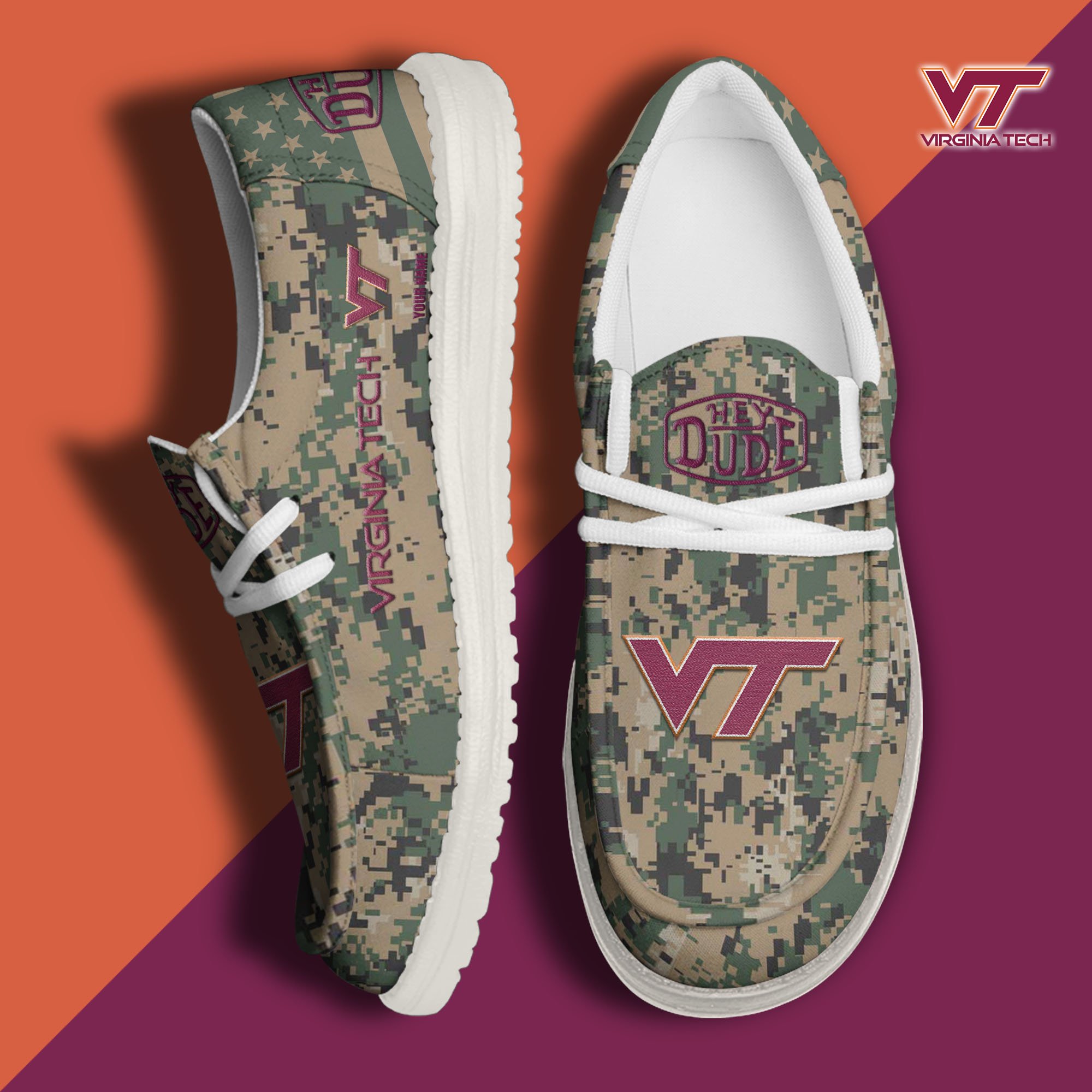 JWFancy Virginia Tech Hokies Hey Dude Shoes Wally Men's Lace Up Loafers Comfortable For Men And Women