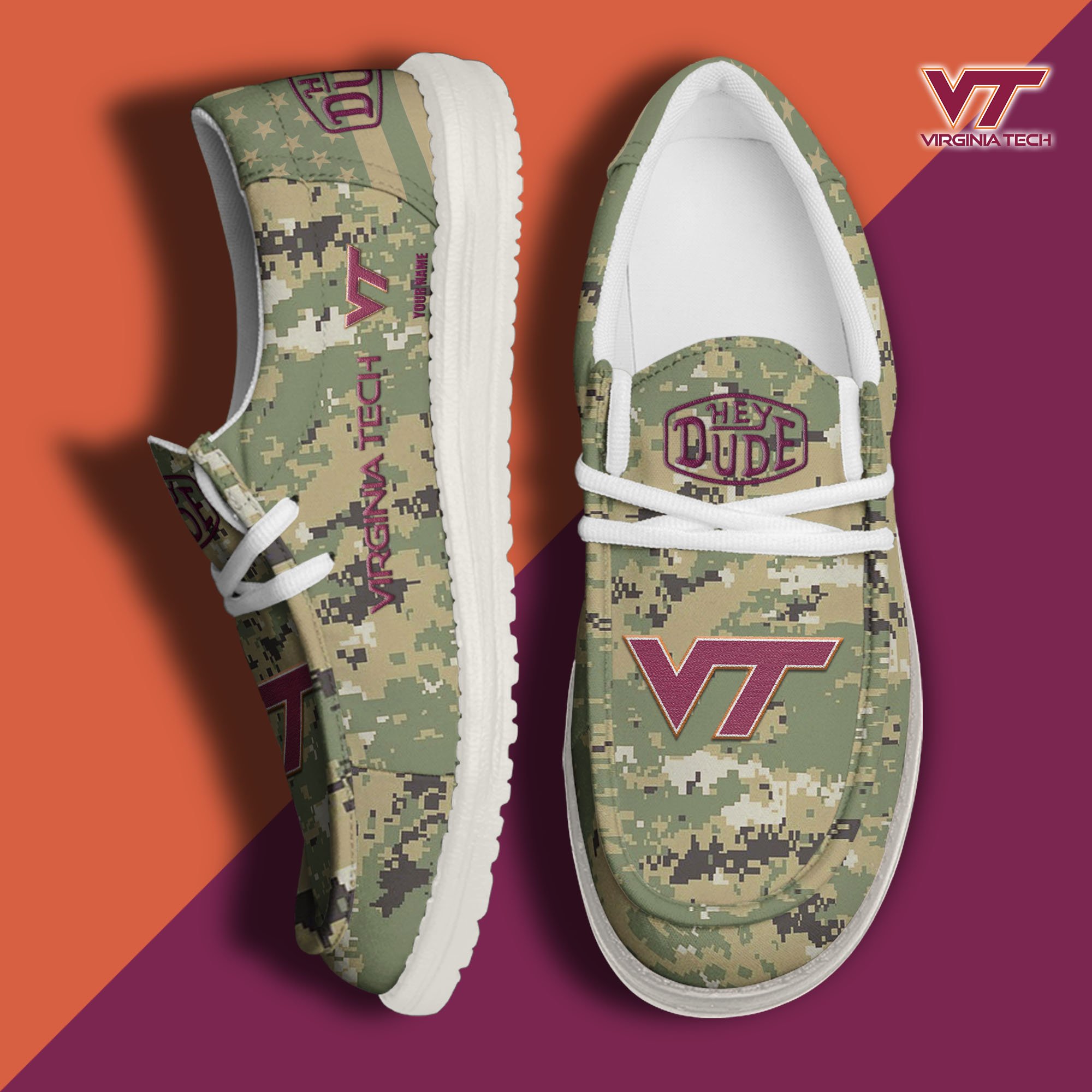 JWFancy Virginia Tech Hokies Hey Dude Shoes Wally Men's Lace Up Loafers Comfortable For Men And Women