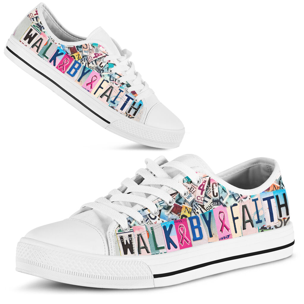 JWFancy Walk By Faith Breast Cancer Awareness Low Top Canvas Sneakers Shoes For Men And Women
