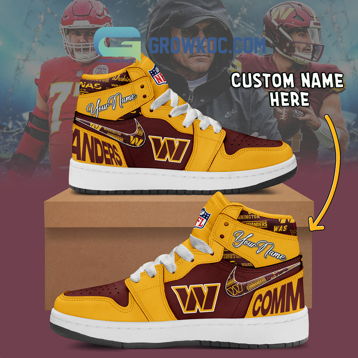 JWFancy Washington Commanders AJ1 High Sneakers Shoes For Men And Women