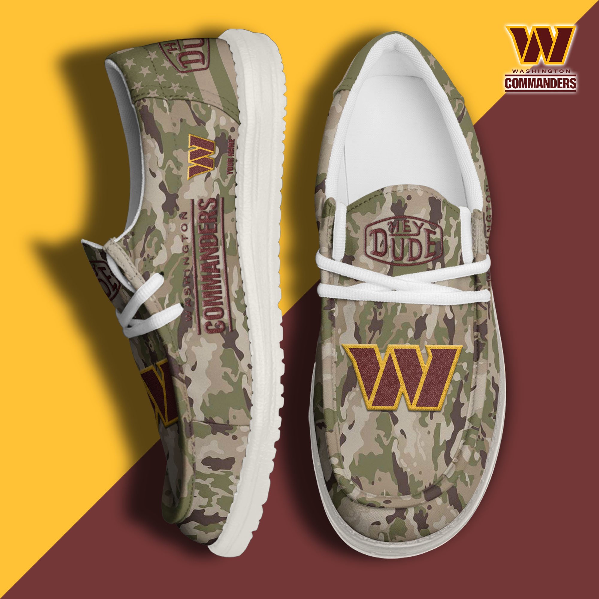JWFancy Washington Commanders Hey Dude Shoes Wally Men's Lace Up Loafers Comfortable For Men And Women