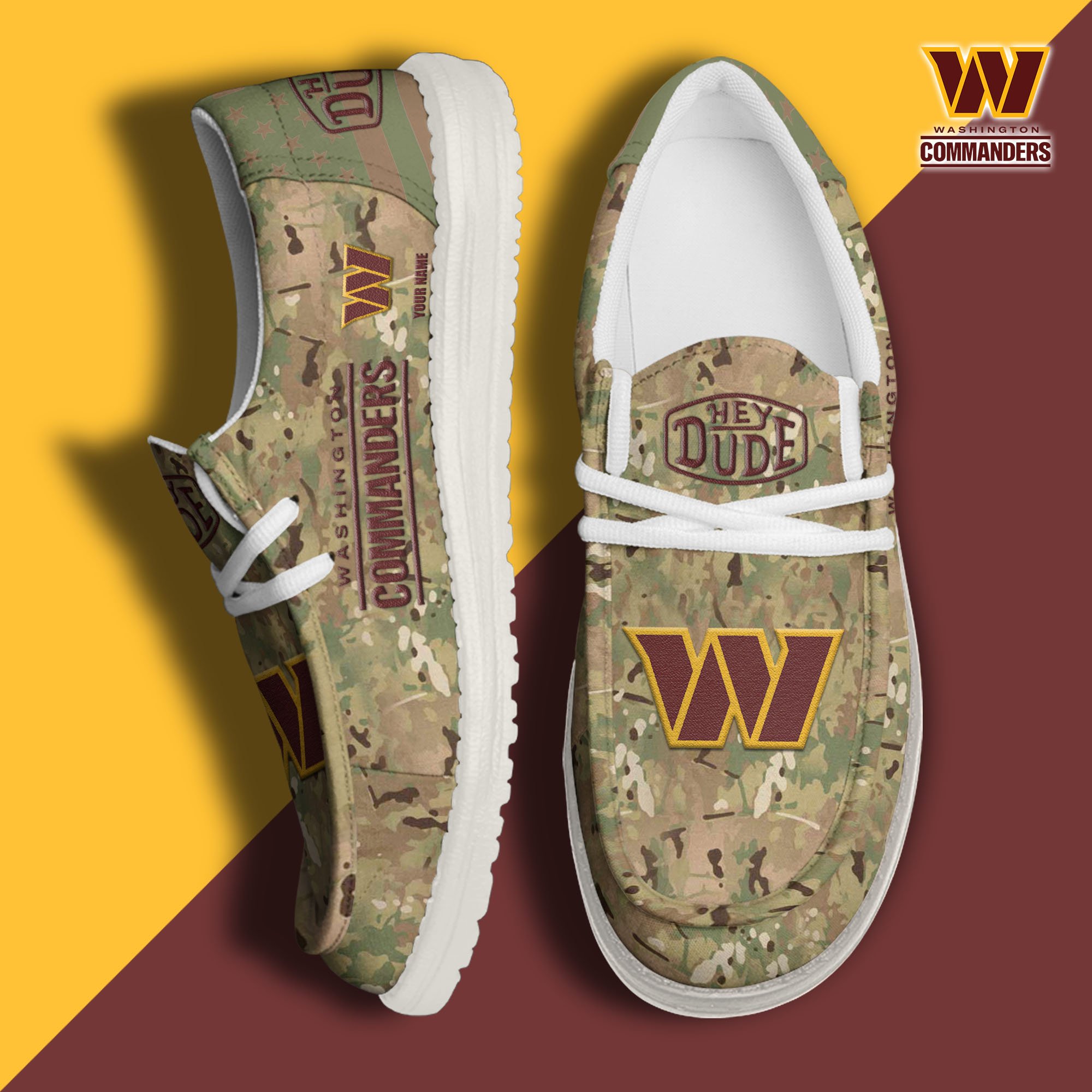 JWFancy Washington Commanders Hey Dude Shoes Wally Men's Lace Up Loafers Comfortable For Men And Women