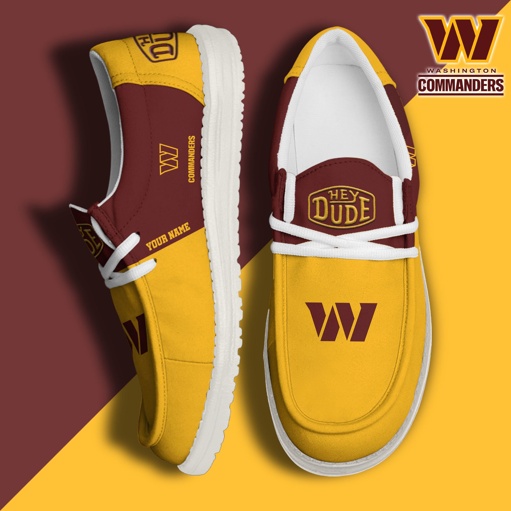 JWFancy Washington Commanders Hey Dude Shoes Wally Men's Lace Up Loafers Comfortable For Men And Women