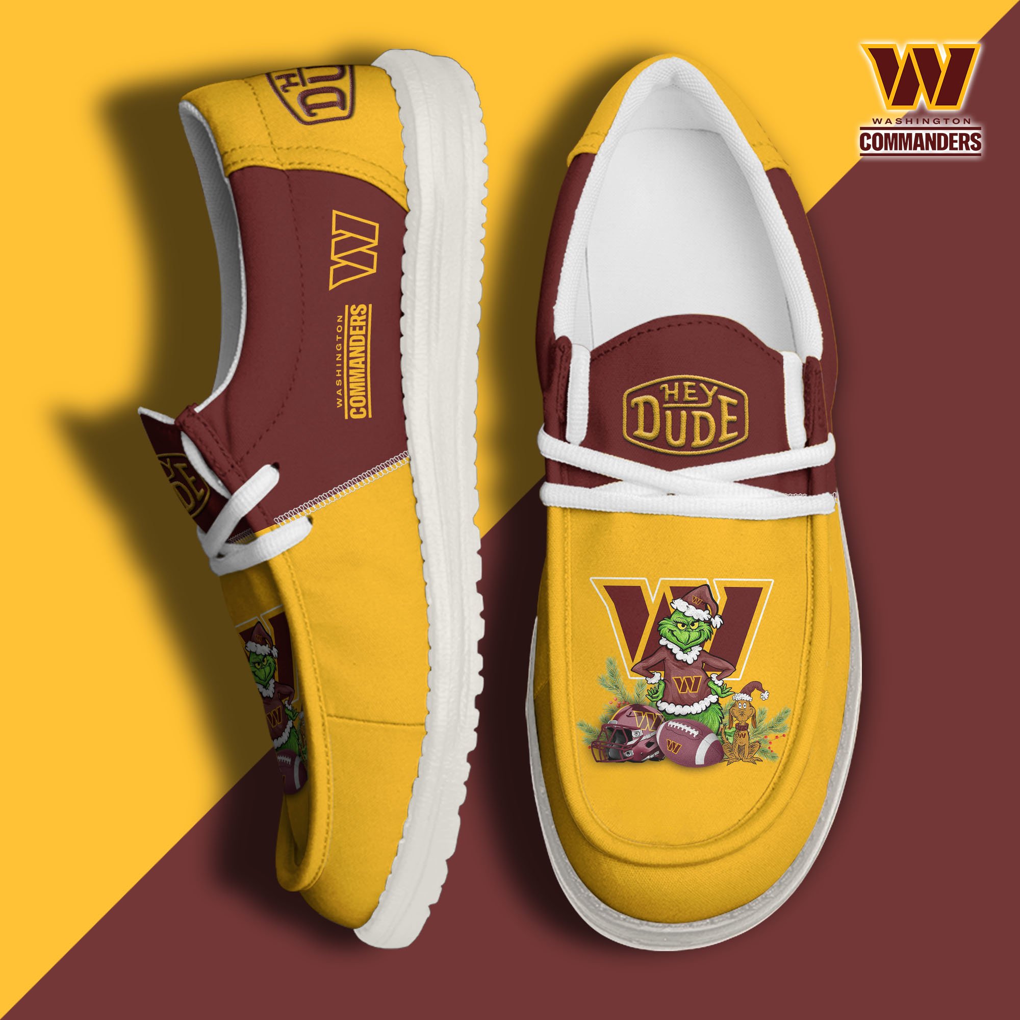 JWFancy Washington Commanders Hey Dude Shoes Wally Men's Lace Up Loafers Comfortable For Men And Women