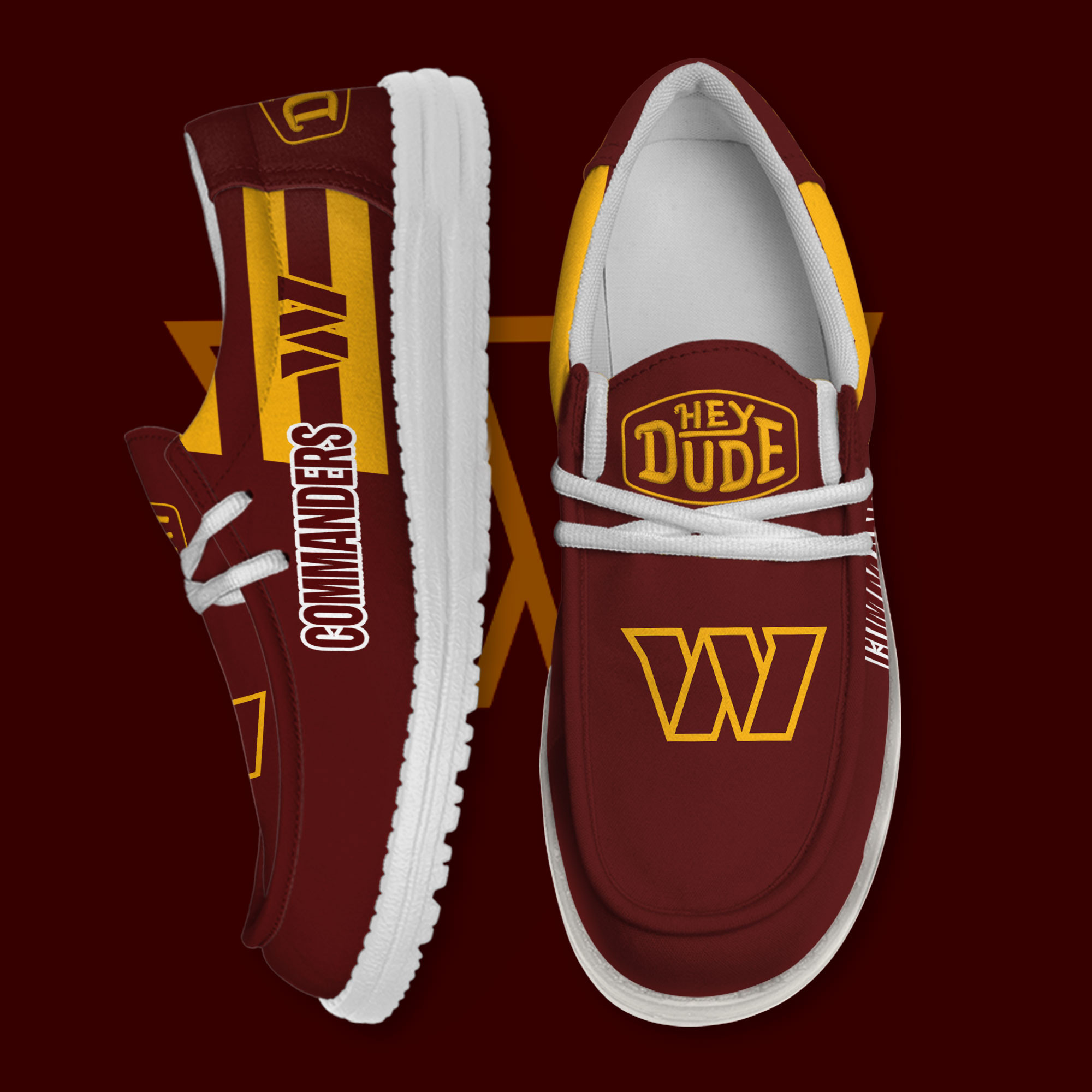 JWFancy Washington Commanders Hey Dude Shoes Wally Men's Lace Up Loafers Comfortable For Men And Women
