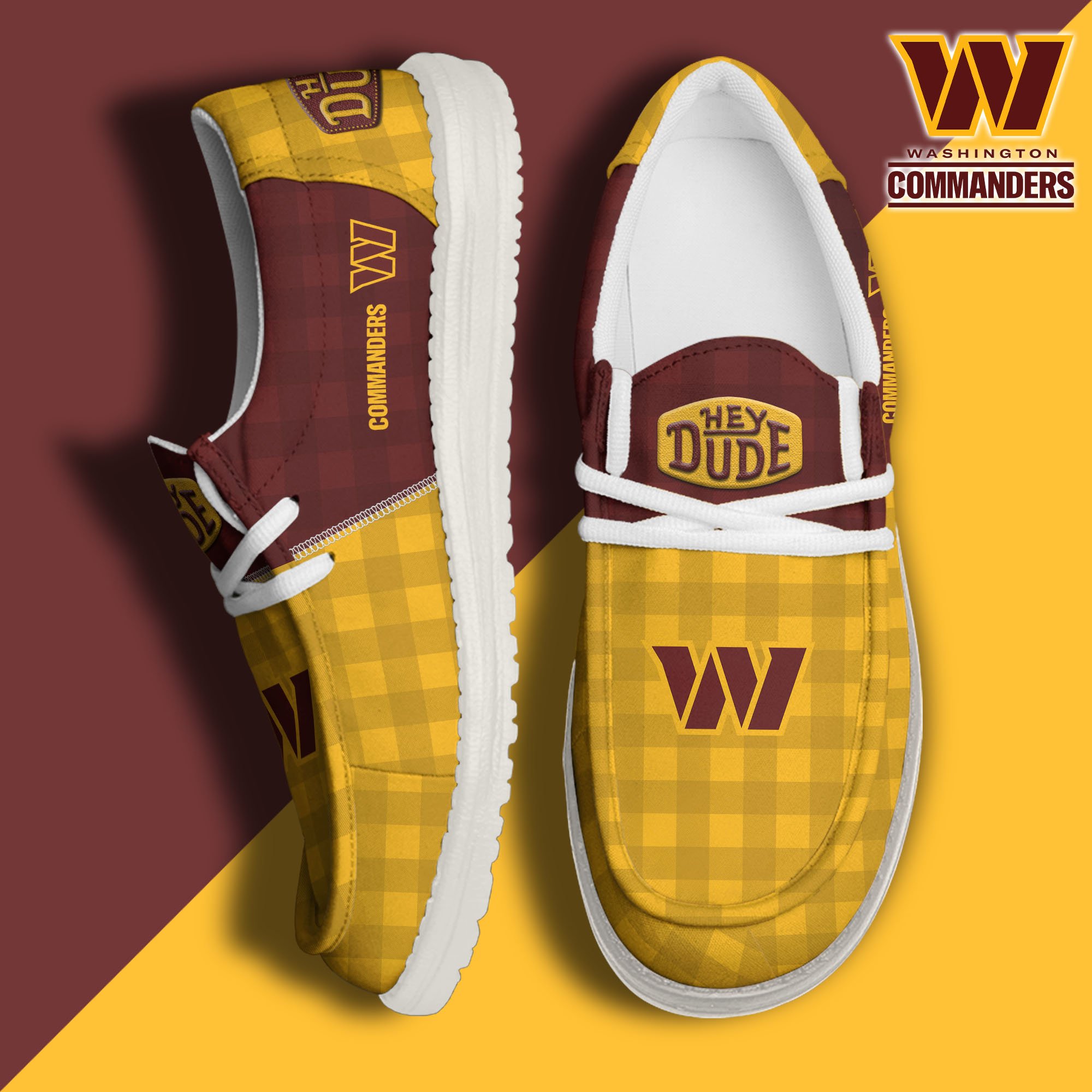 JWFancy Washington Commanders Hey Dude Shoes Wally Men's Lace Up Loafers Comfortable For Men And Women