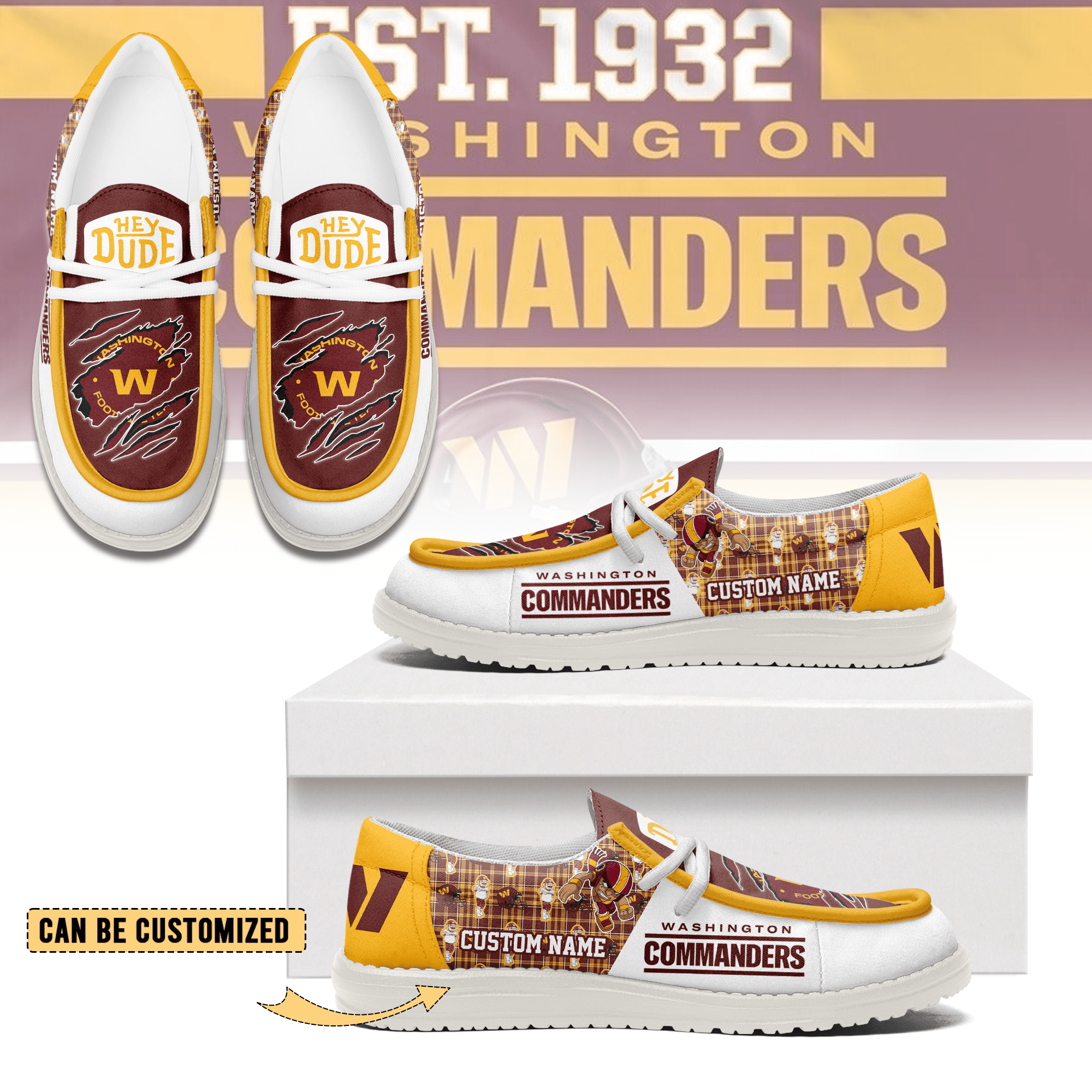 JWFancy Washington Commanders Hey Dude Shoes Wally Men’s Lace Up Loafers Comfortable For Men And Women