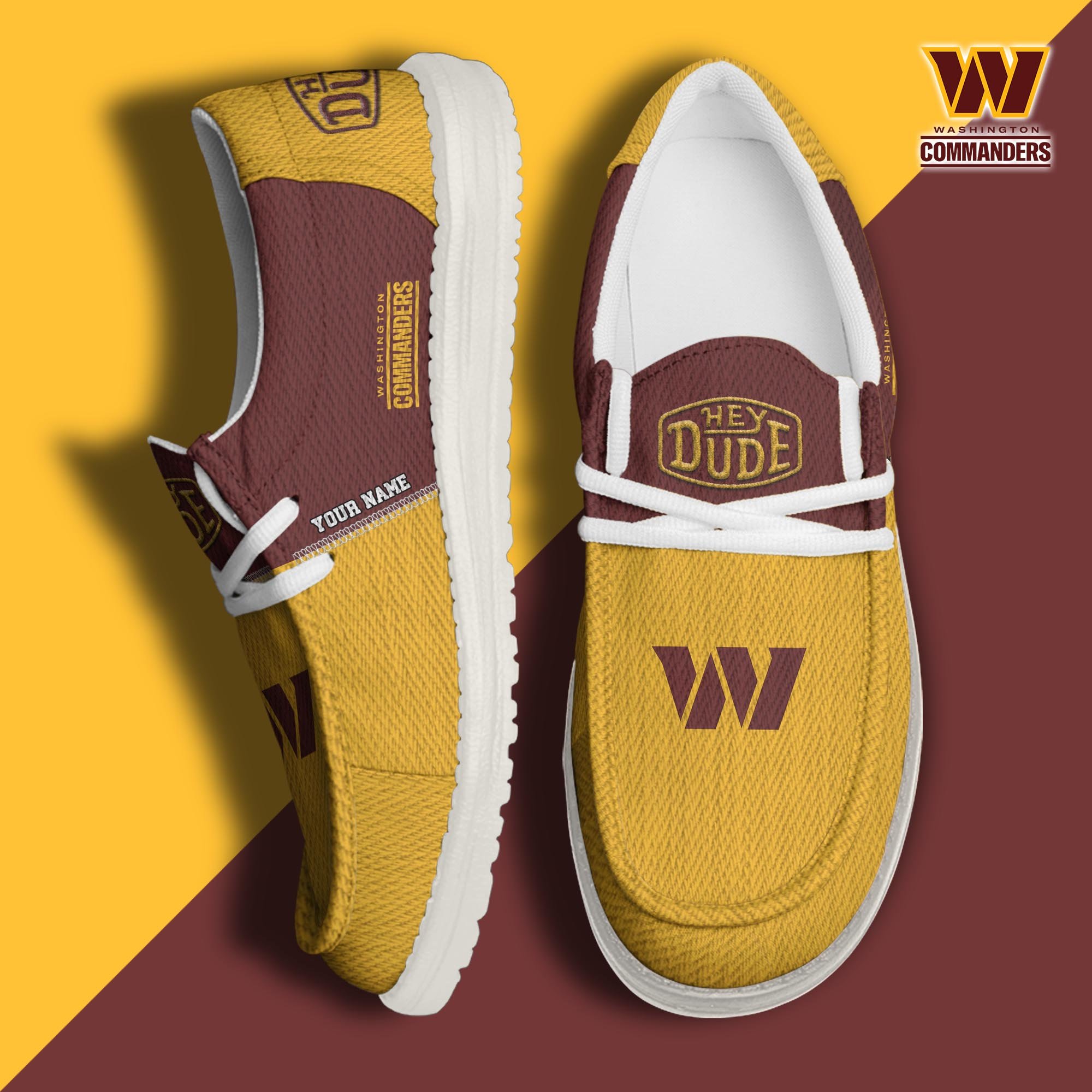 JWFancy Washington Commanders Hey Dude Shoes Wally Men's Lace Up Loafers Comfortable For Men And Women