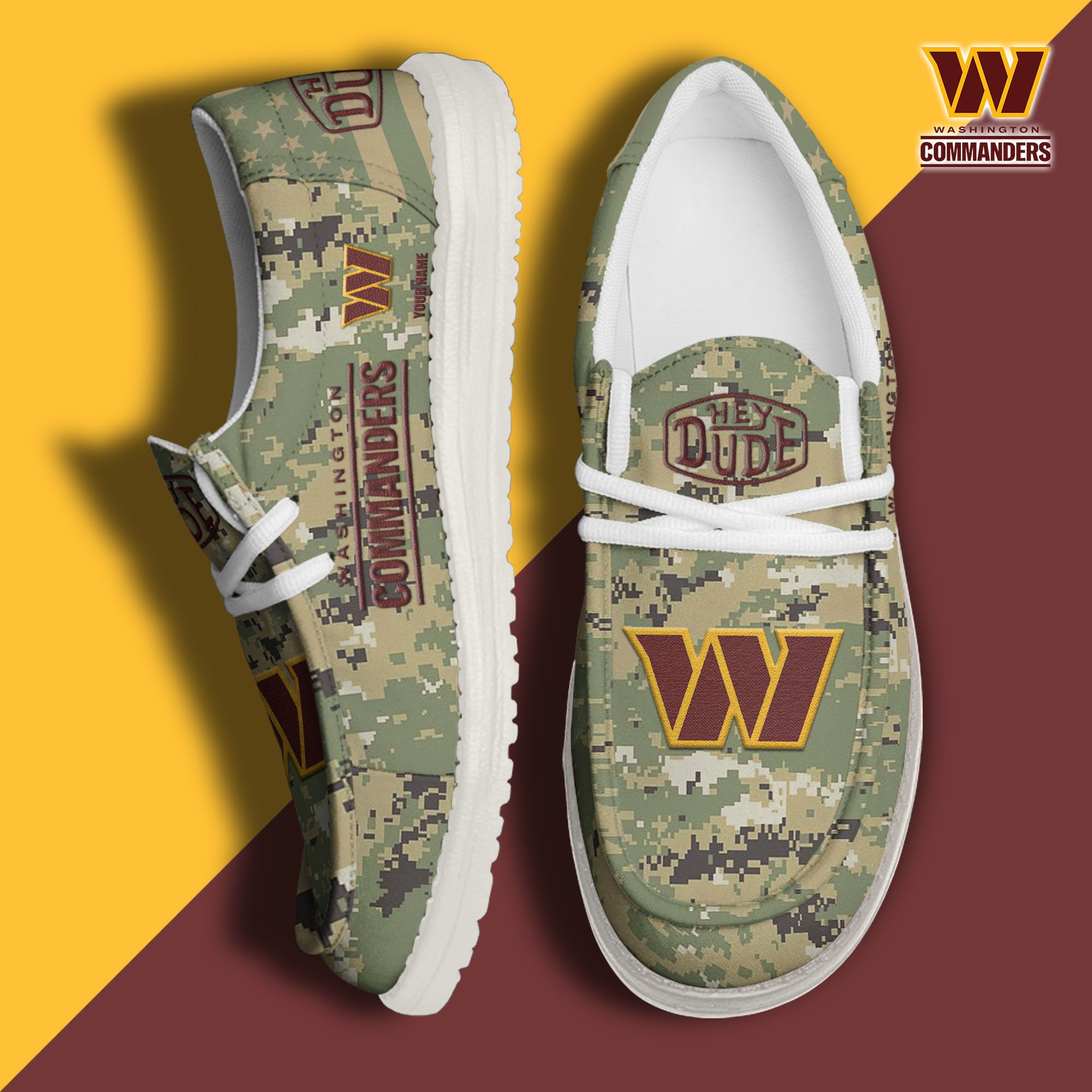 JWFancy Washington Commanders Hey Dude Shoes Wally Men's Lace Up Loafers Comfortable For Men And Women