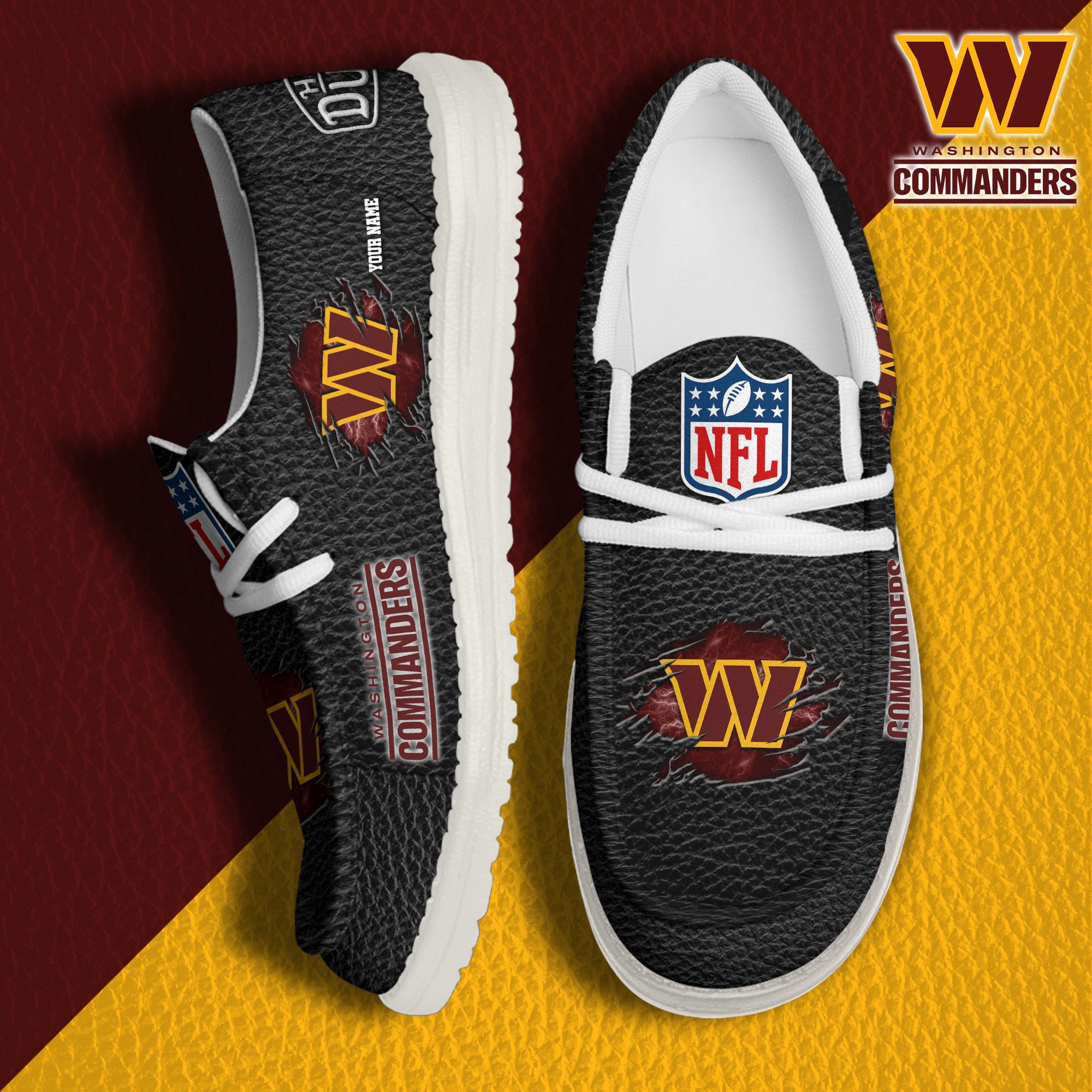 JWFancy Washington Commanders Hey Dude Shoes Wally Men's Lace Up Loafers Comfortable For Men And Women