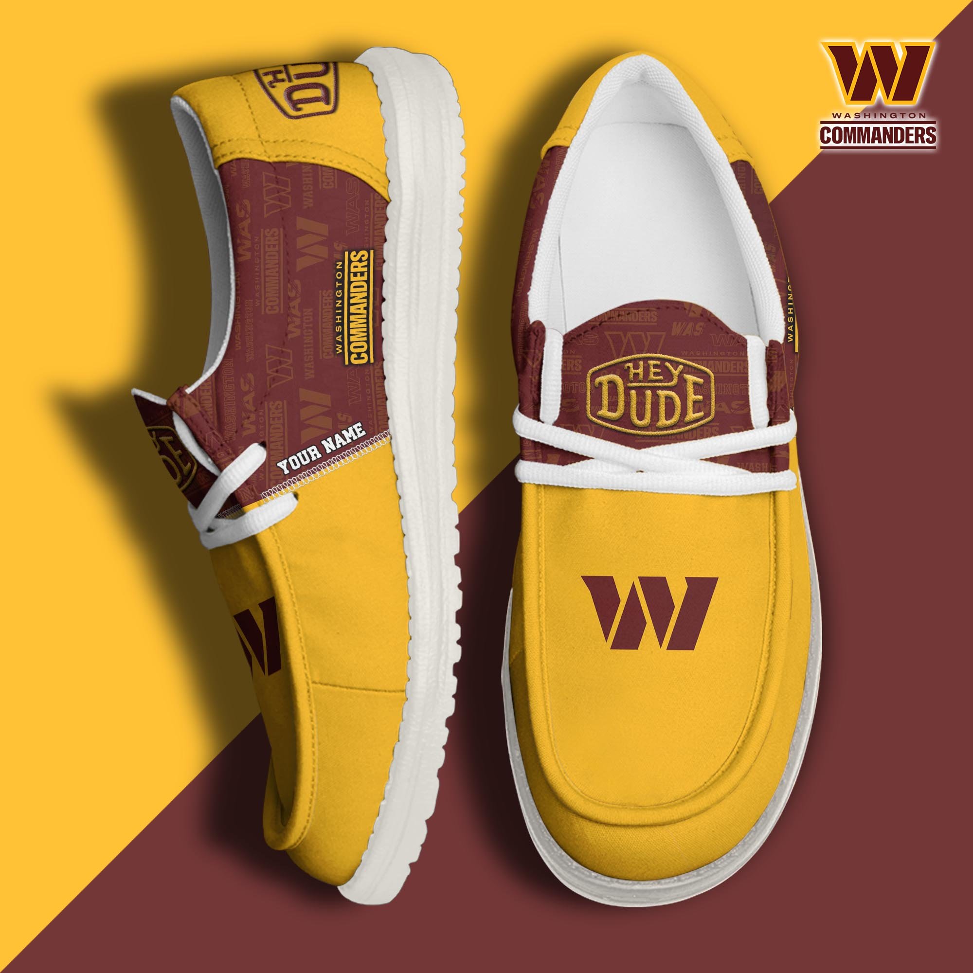 JWFancy Washington Commanders Hey Dude Shoes Wally Men's Lace Up Loafers Comfortable For Men And Women
