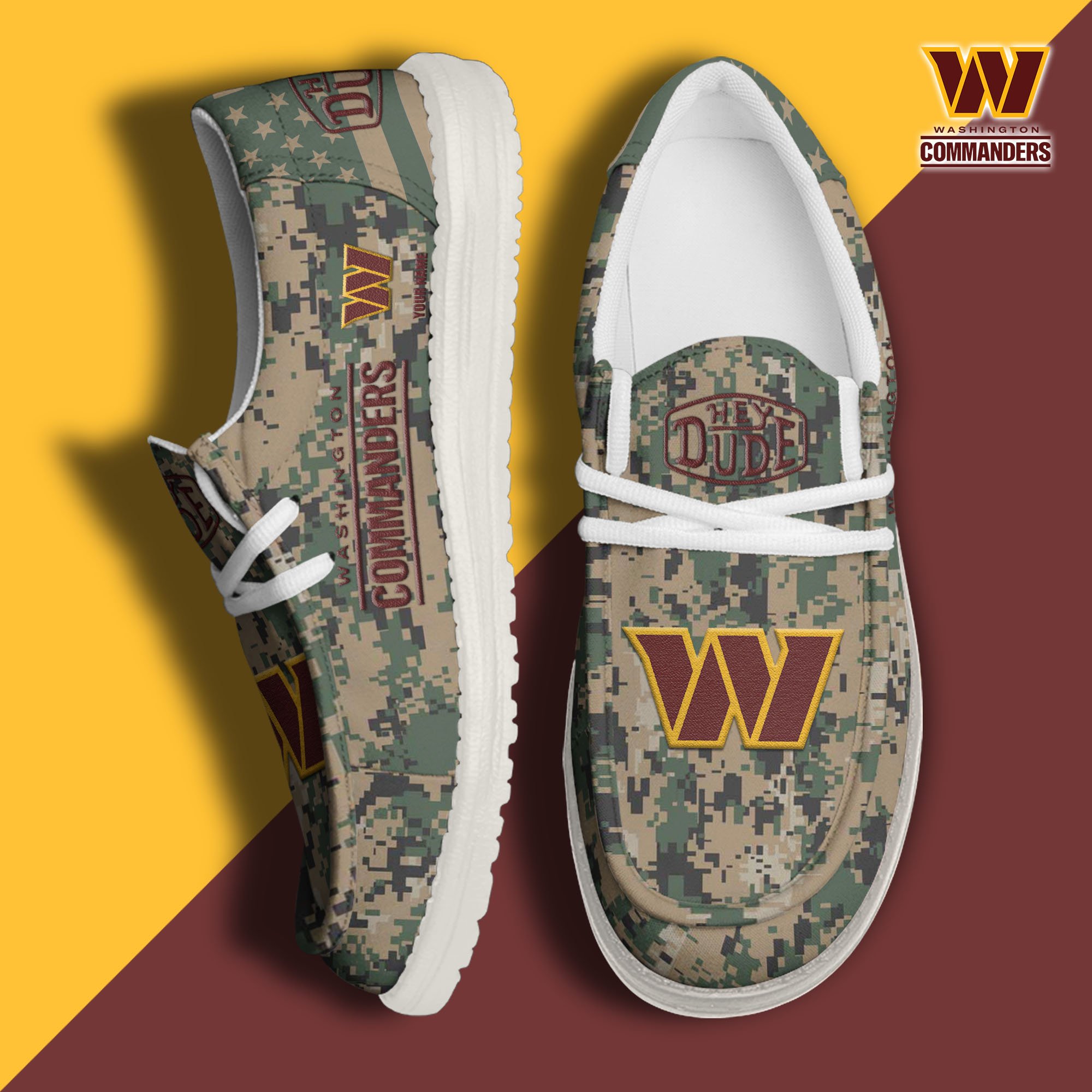 JWFancy Washington Commanders Hey Dude Shoes Wally Men's Lace Up Loafers Comfortable For Men And Women