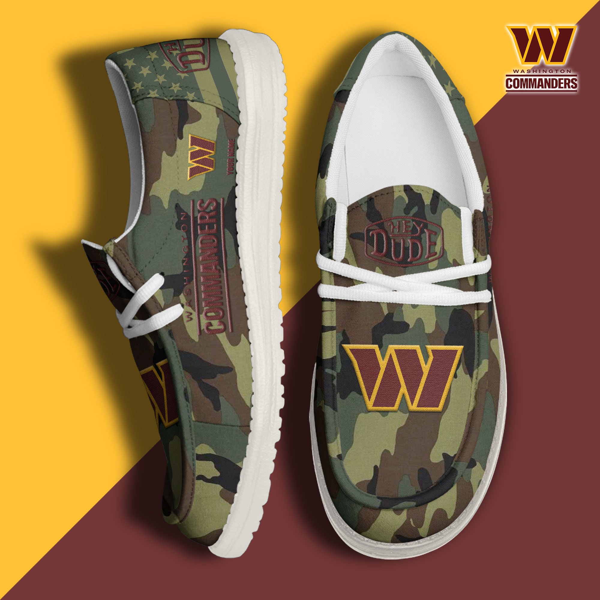 JWFancy Washington Commanders Hey Dude Shoes Wally Men's Lace Up Loafers Comfortable For Men And Women