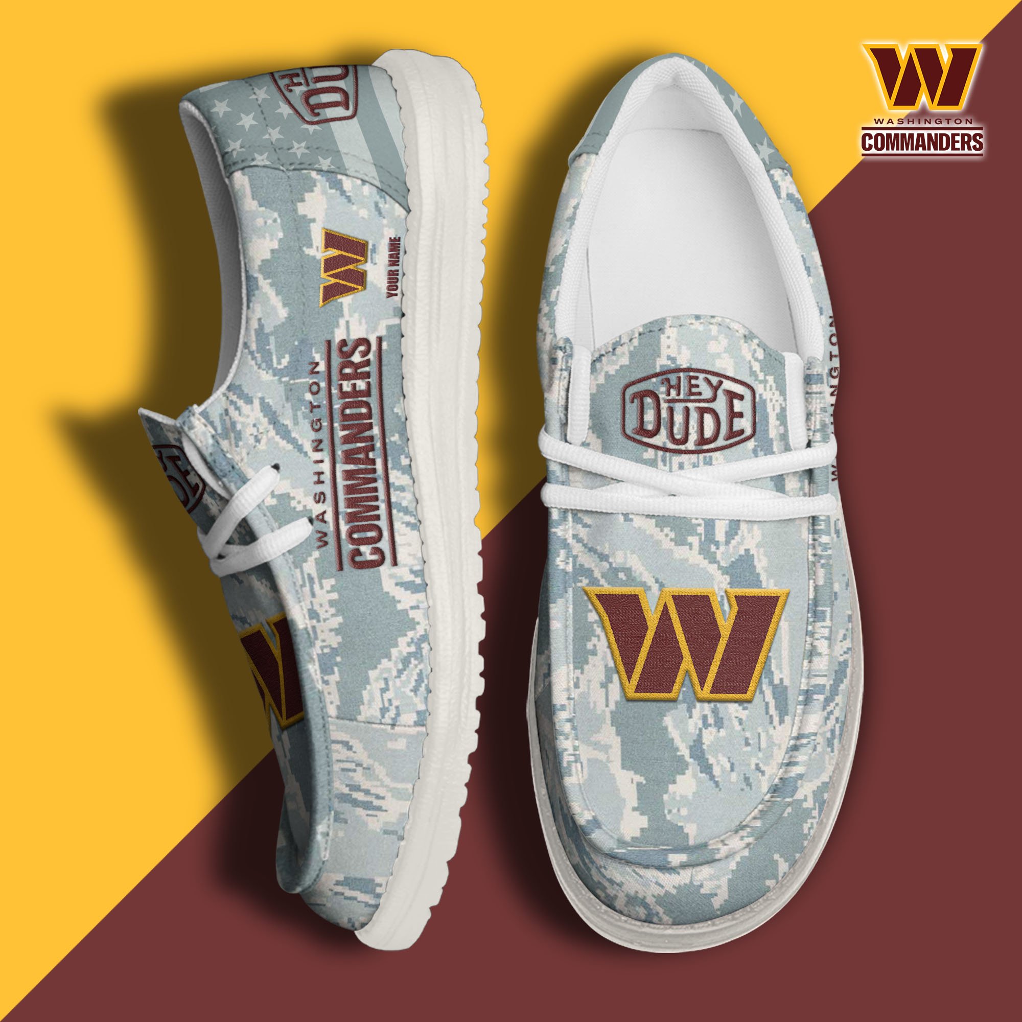 JWFancy Washington Commanders Hey Dude Shoes Wally Men's Lace Up Loafers Comfortable For Men And Women