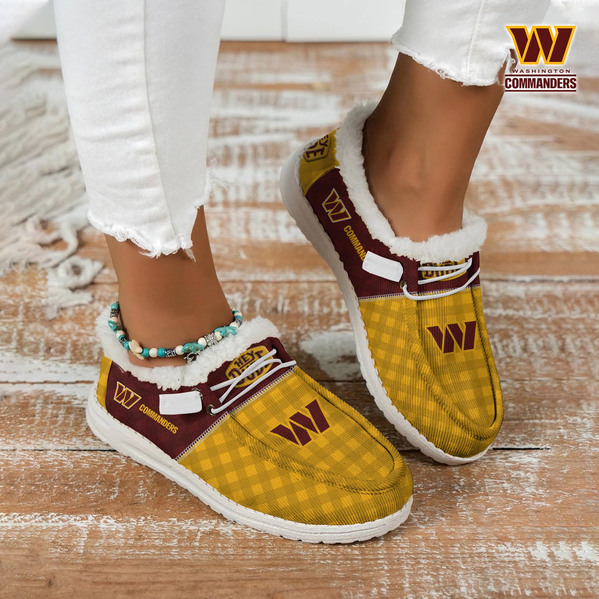 JWFancy Washington Commanders Personalized Hey Dude With Warm Fur Lining Shoes For Men And Women