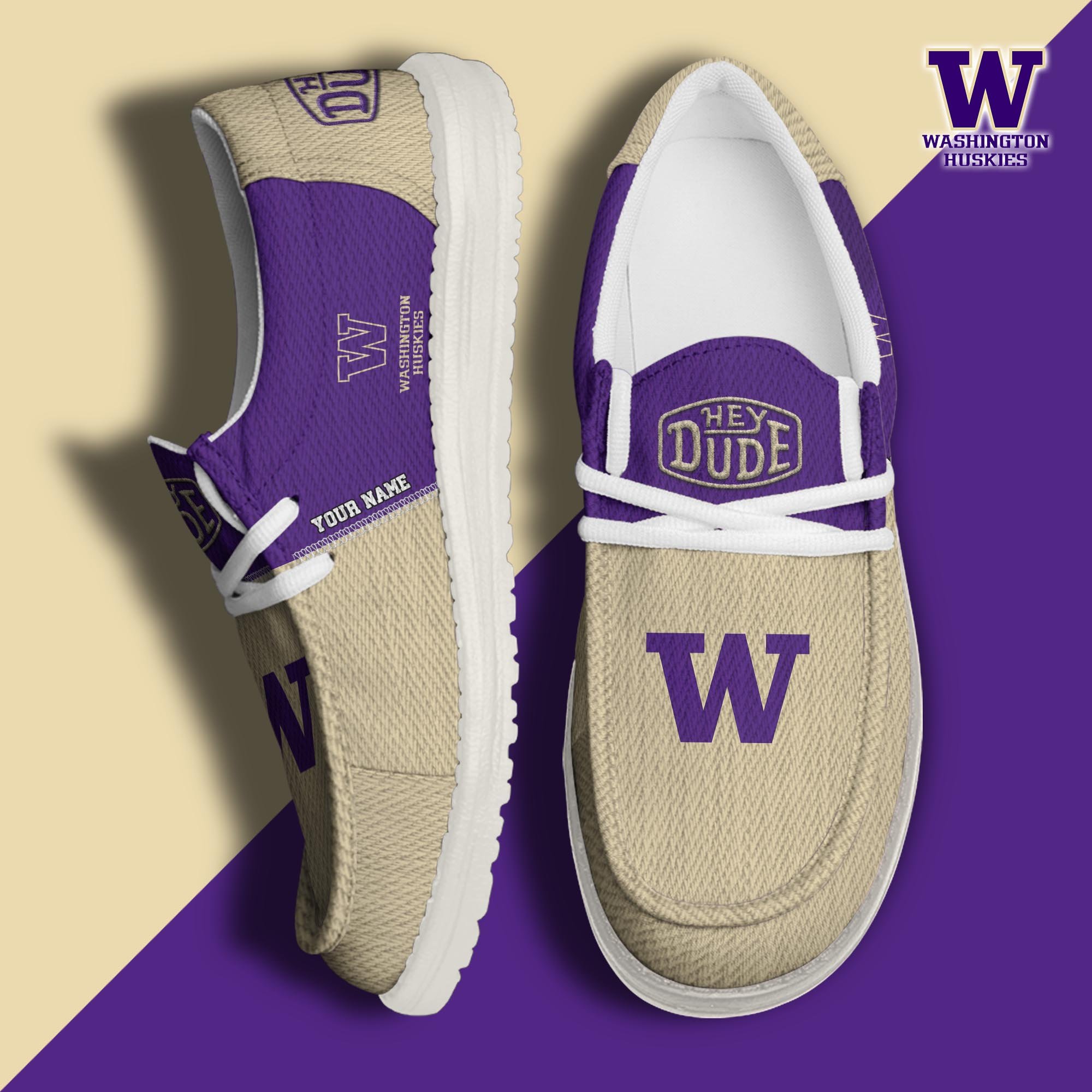 JWFancy Washington Huskies Hey Dude Shoes Wally Men's Lace Up Loafers Comfortable For Men And Women