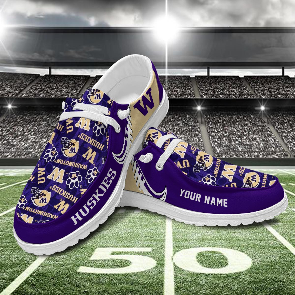 JWFancy Washington Huskies Hey Dude Shoes Wally Men's Lace Up Loafers Comfortable For Men And Women