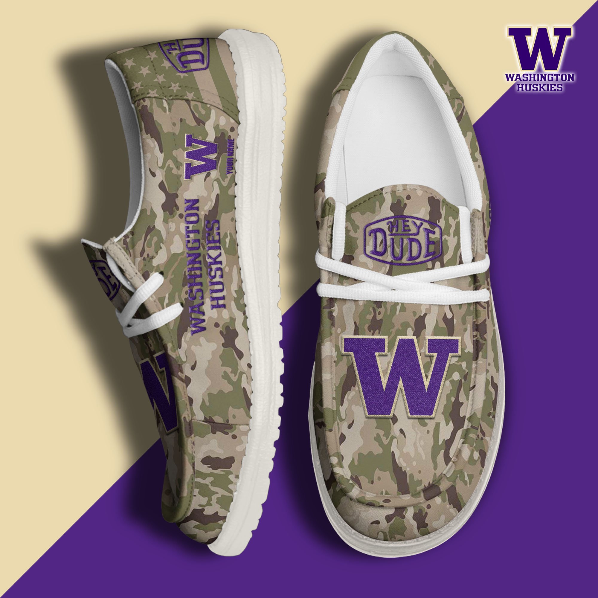 JWFancy Washington Huskies Hey Dude Shoes Wally Men's Lace Up Loafers Comfortable For Men And Women