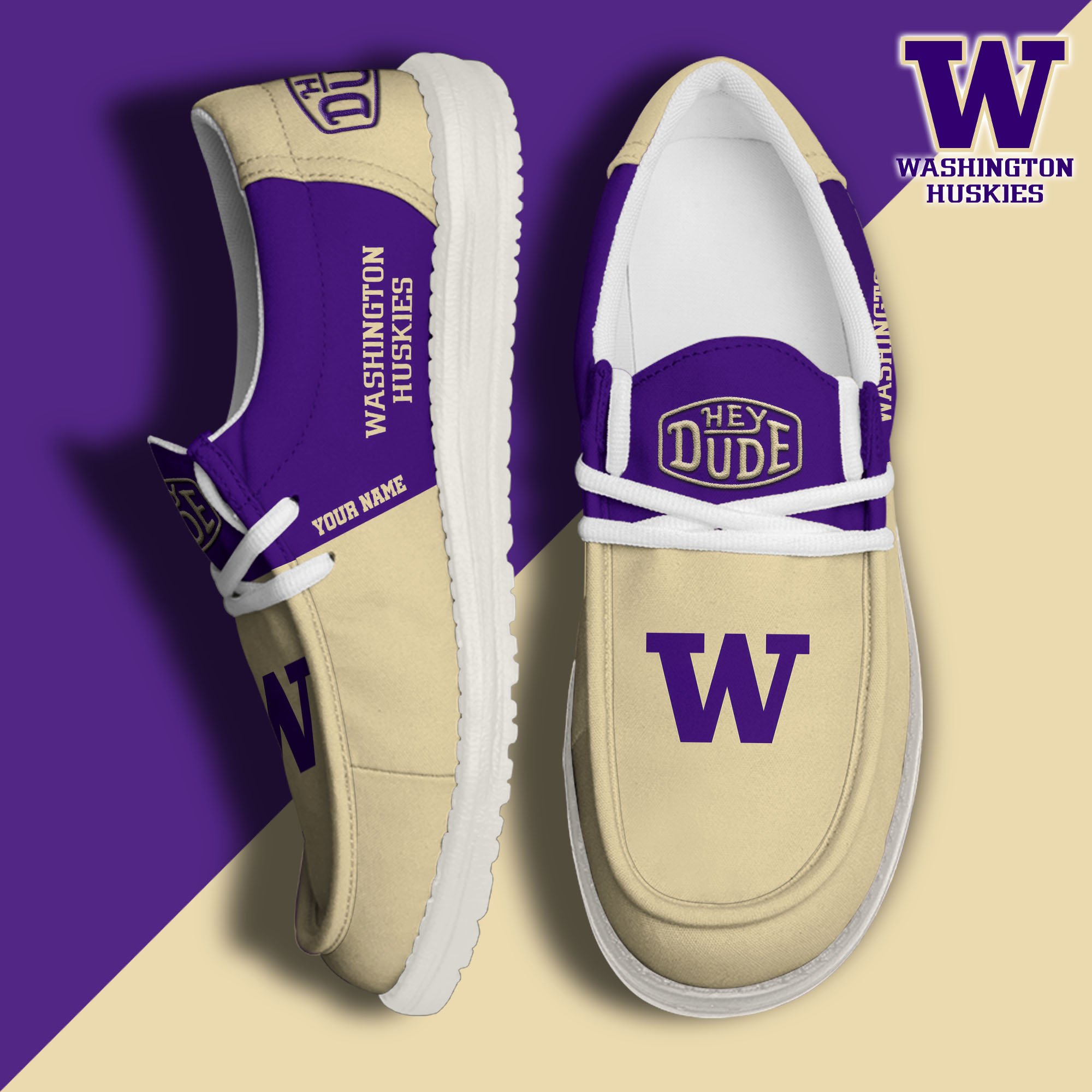 JWFancy Washington Huskies Hey Dude Shoes Wally Men's Lace Up Loafers Comfortable For Men And Women