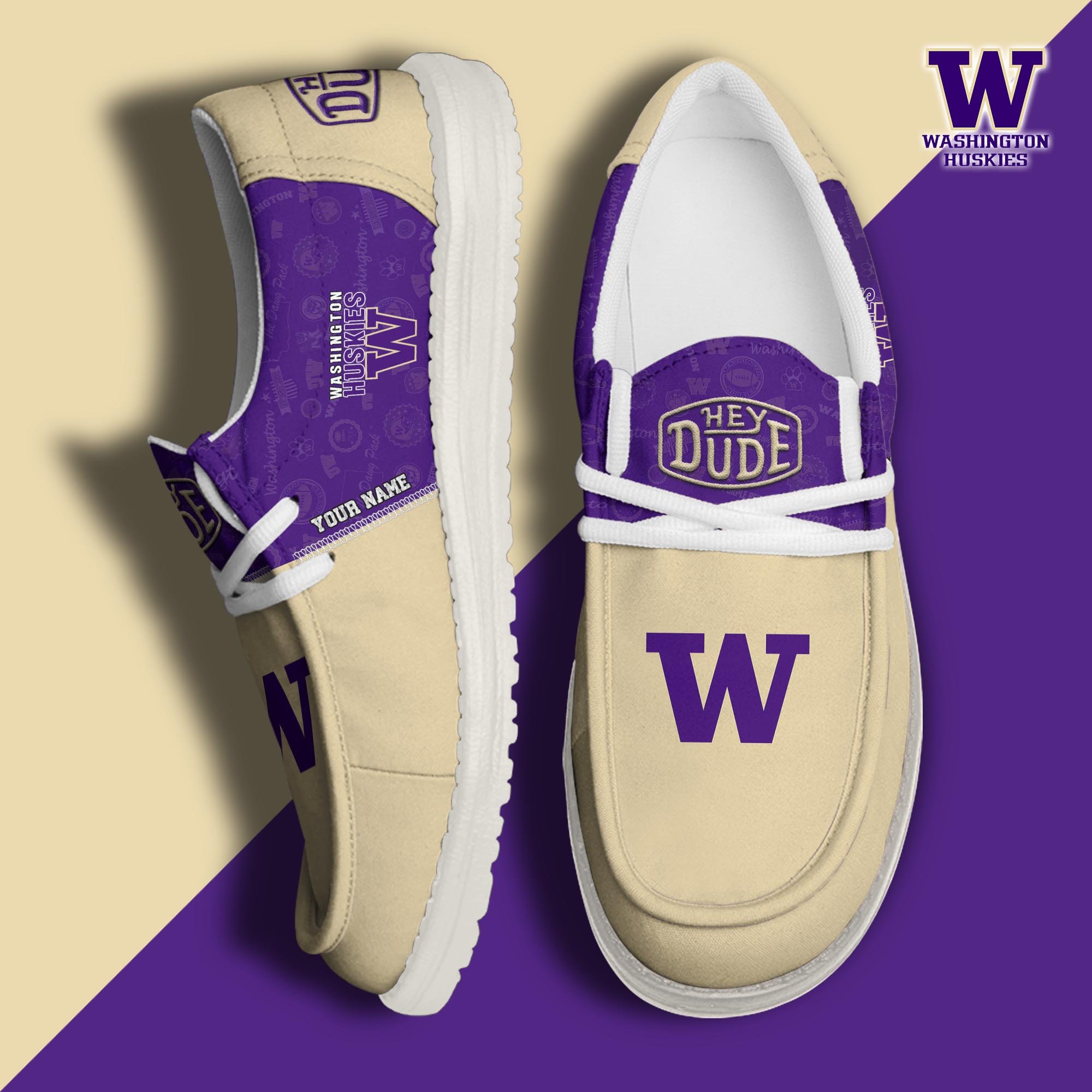 JWFancy Washington Huskies Hey Dude Shoes Wally Men's Lace Up Loafers Comfortable For Men And Women