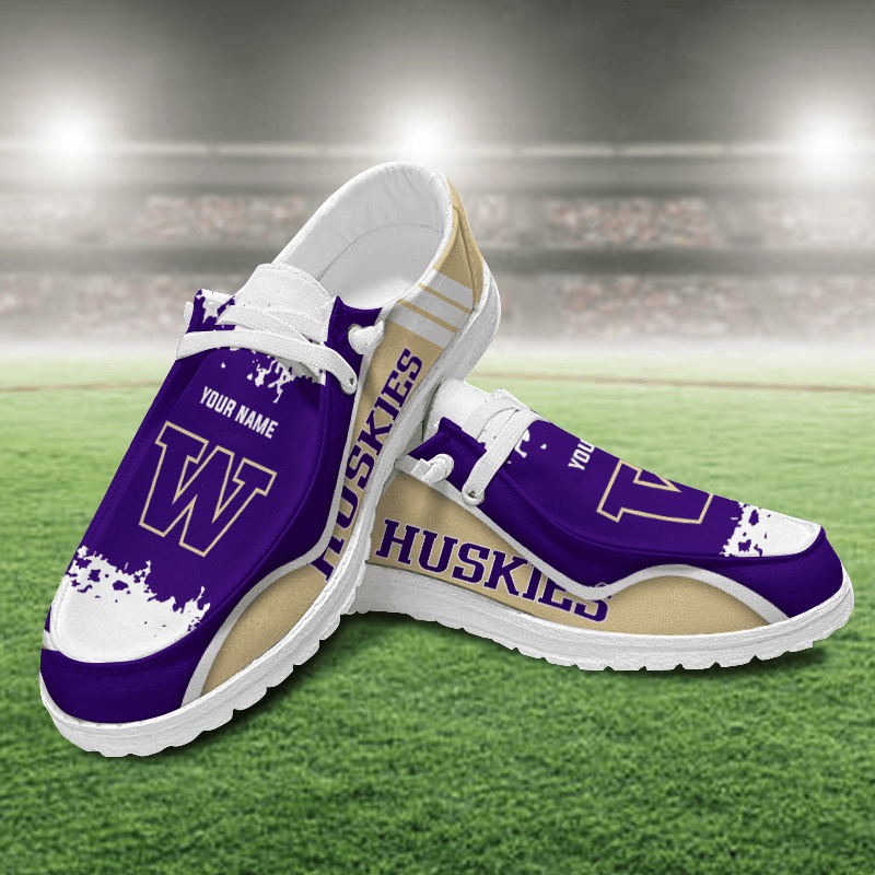 JWFancy Washington Huskies Hey Dude Shoes Wally Men's Lace Up Loafers Comfortable For Men And Women
