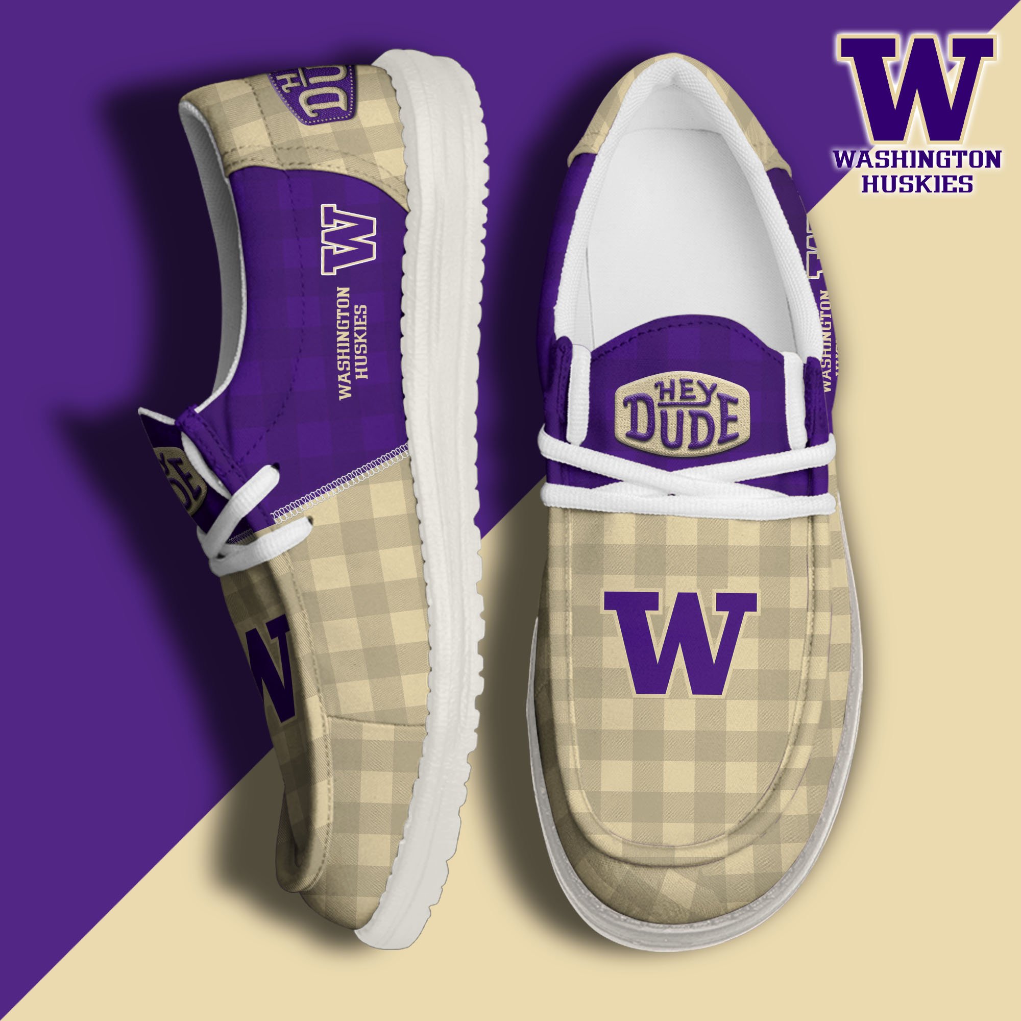 JWFancy Washington Huskies Hey Dude Shoes Wally Men's Lace Up Loafers Comfortable For Men And Women
