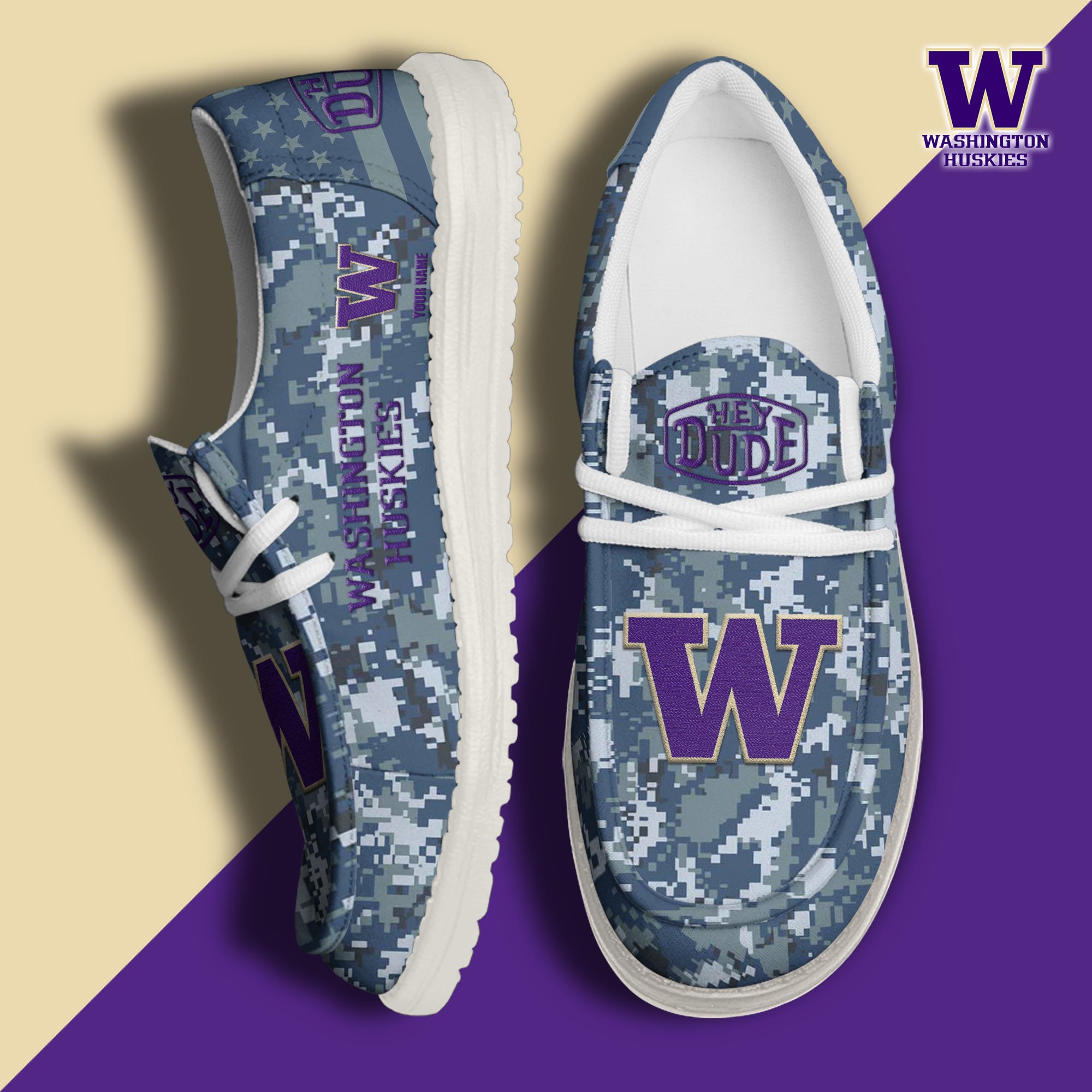 JWFancy Washington Huskies Hey Dude Shoes Wally Men's Lace Up Loafers Comfortable For Men And Women