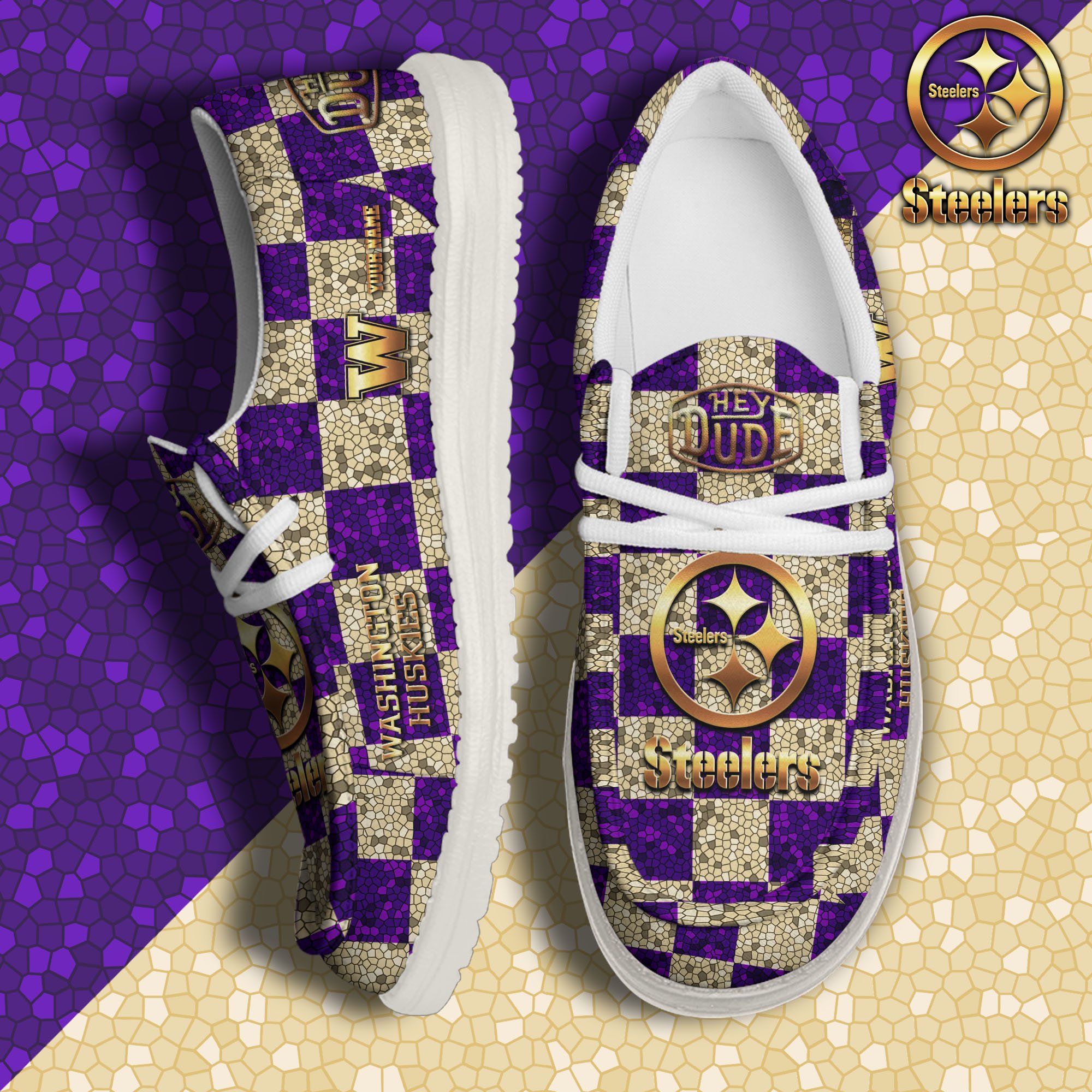 JWFancy Washington Huskies Hey Dude Shoes Wally Men's Lace Up Loafers Comfortable For Men And Women