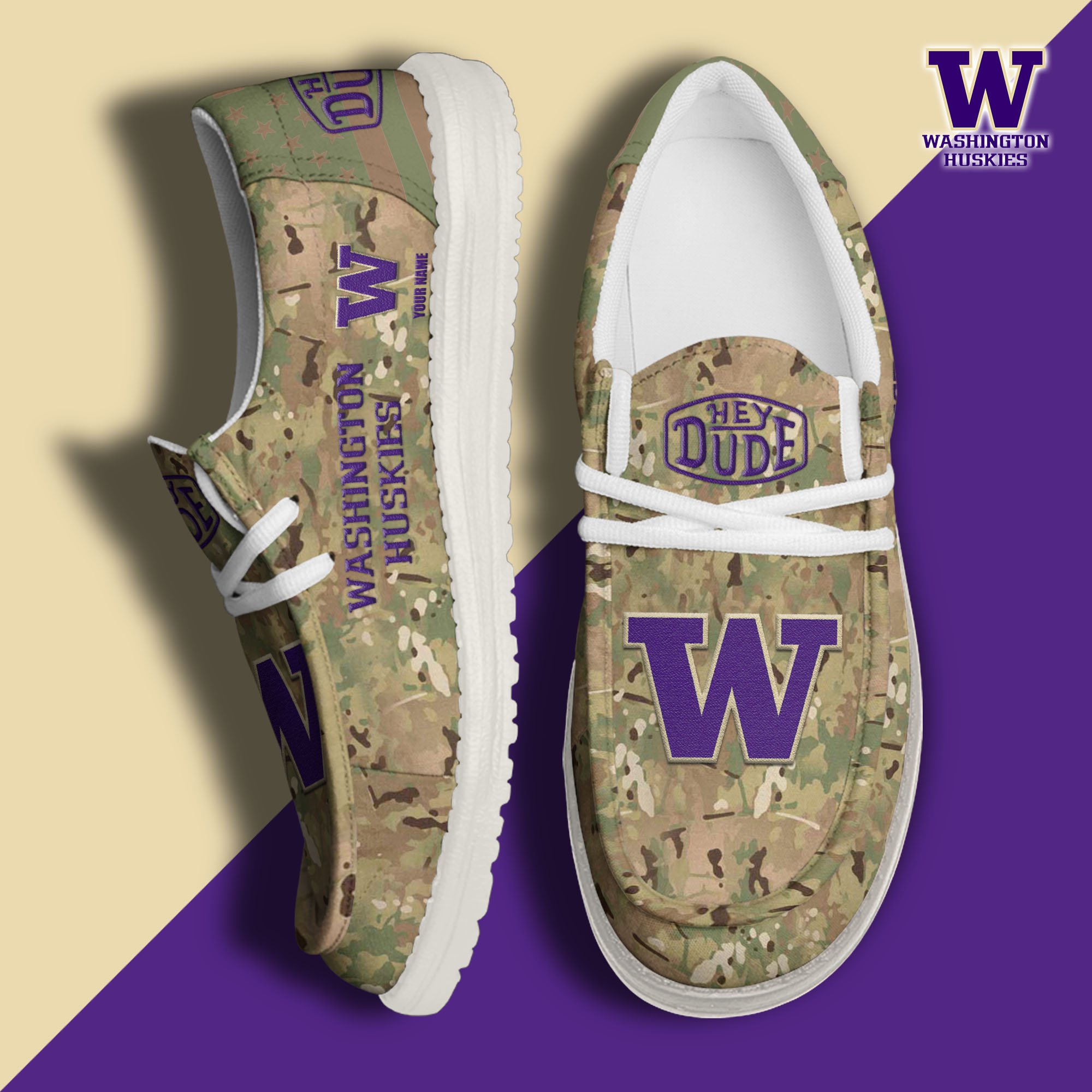 JWFancy Washington Huskies Hey Dude Shoes Wally Men's Lace Up Loafers Comfortable For Men And Women