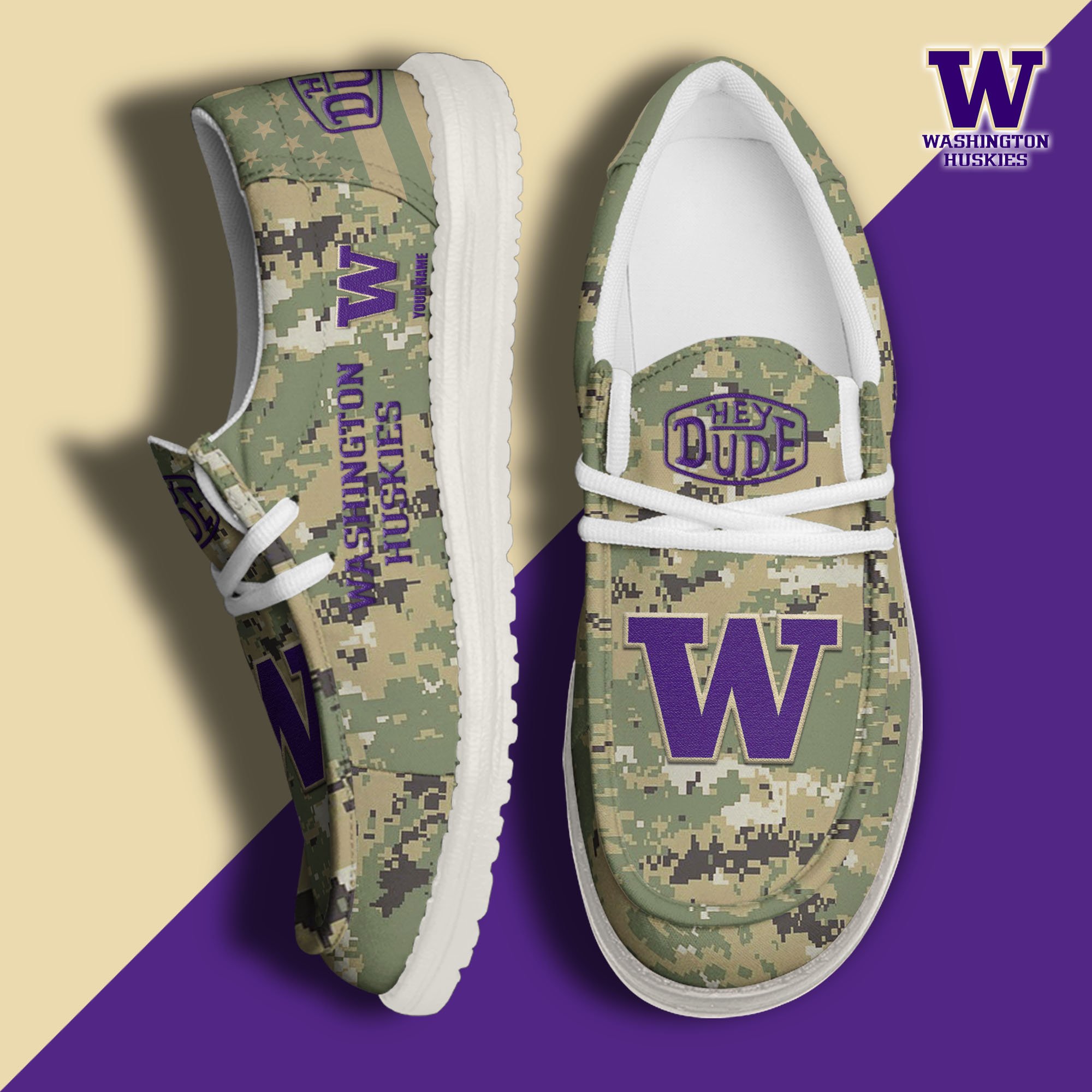 JWFancy Washington Huskies Hey Dude Shoes Wally Men's Lace Up Loafers Comfortable For Men And Women
