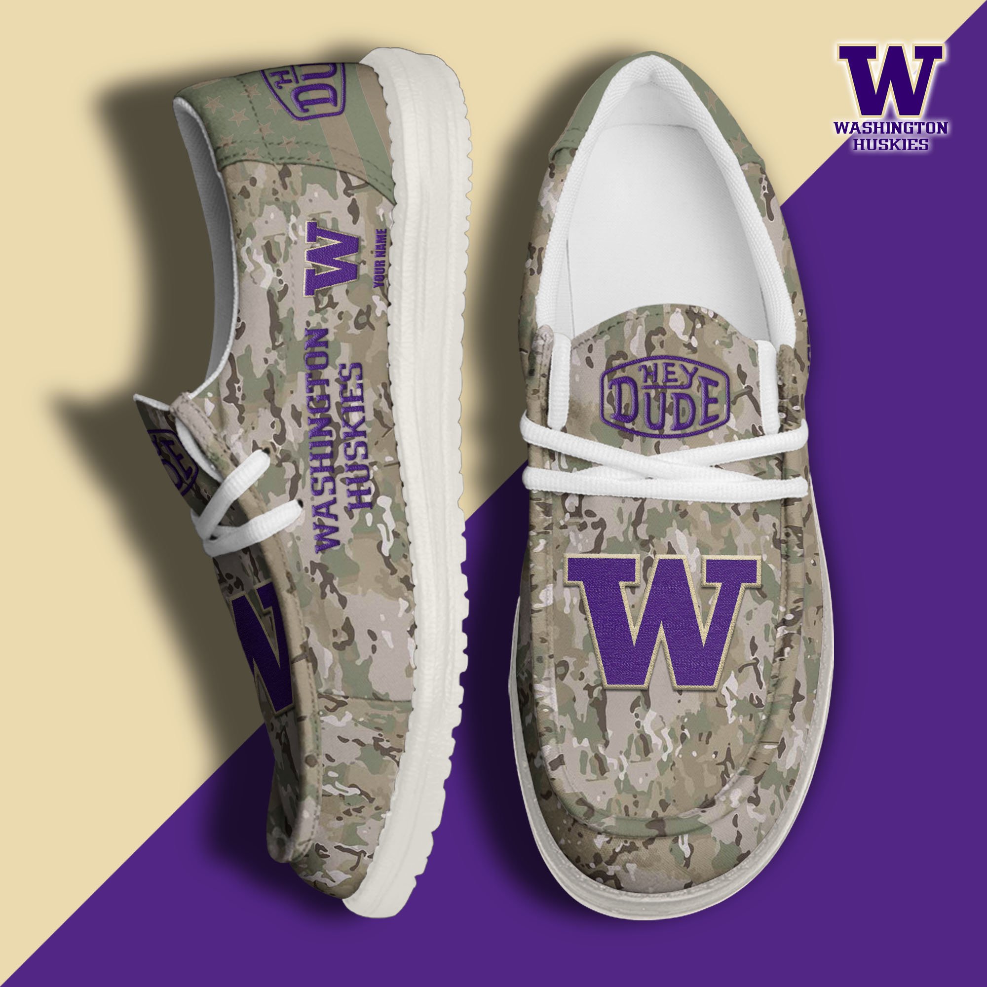 JWFancy Washington Huskies Hey Dude Shoes Wally Men's Lace Up Loafers Comfortable For Men And Women