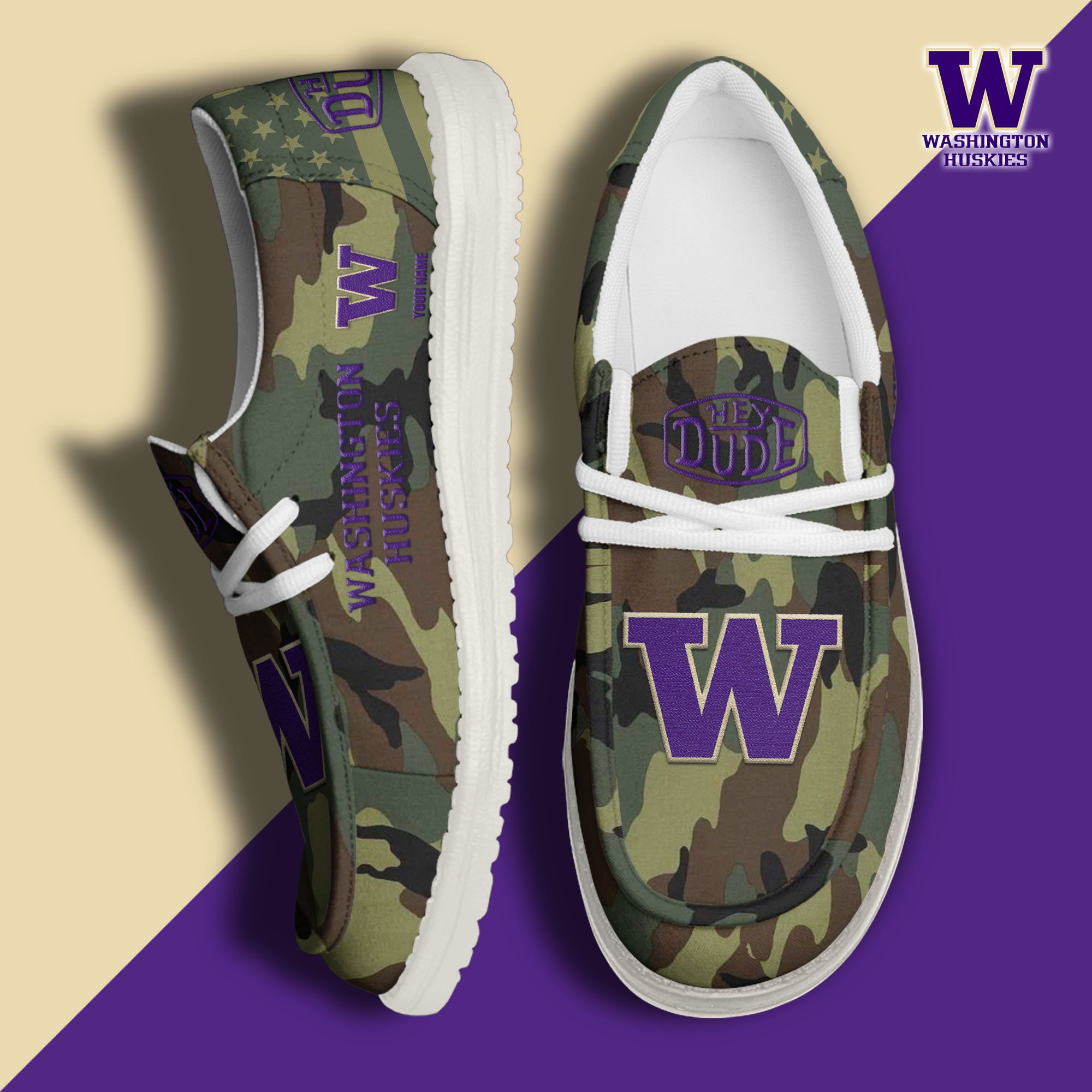 JWFancy Washington Huskies Hey Dude Shoes Wally Men's Lace Up Loafers Comfortable For Men And Women