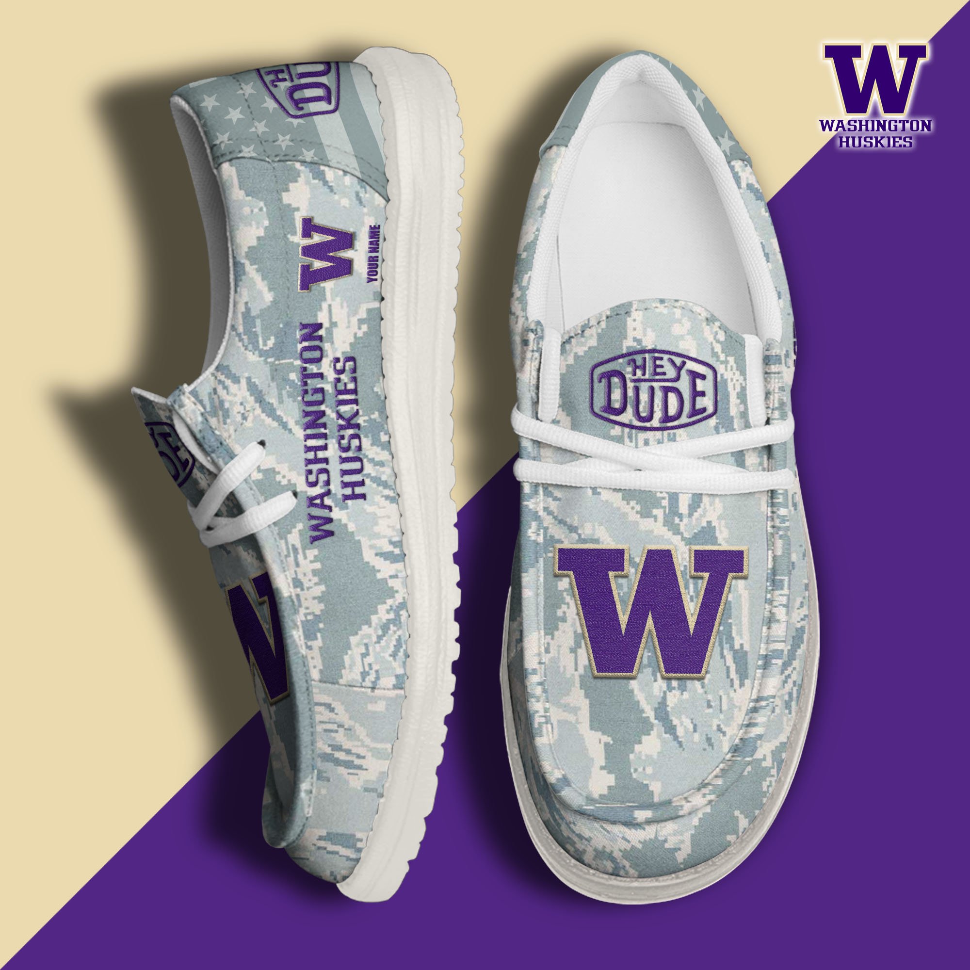 JWFancy Washington Huskies Hey Dude Shoes Wally Men's Lace Up Loafers Comfortable For Men And Women