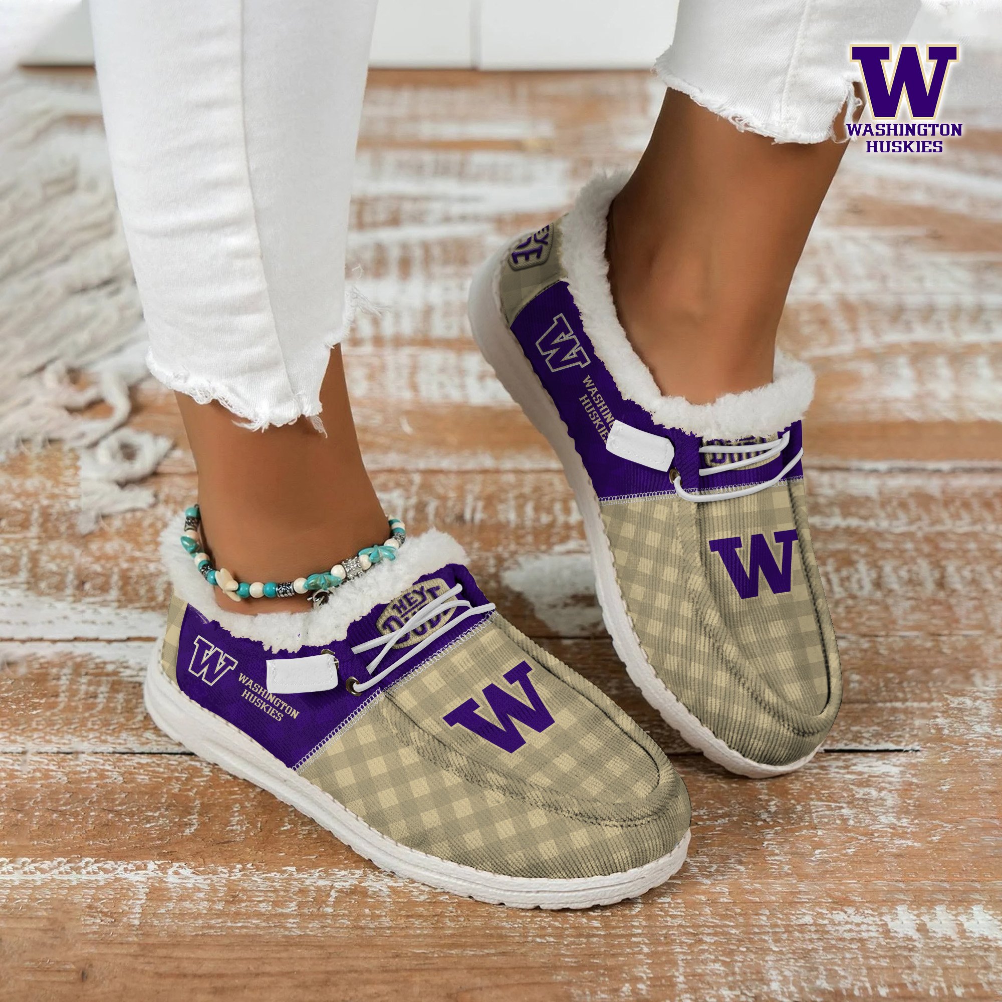 JWFancy Washington Huskies Hey Dude Shoes Wally Men's Lace Up Loafers Comfortable For Men And Women