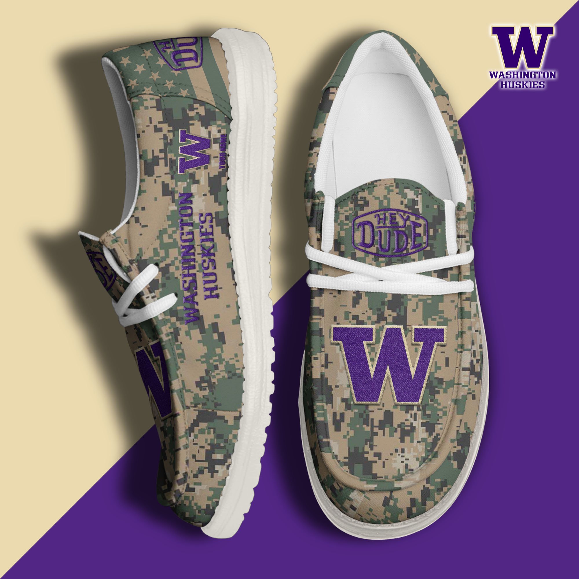 JWFancy Washington Huskies Hey Dude Shoes Wally Men's Lace Up Loafers Comfortable For Men And Women