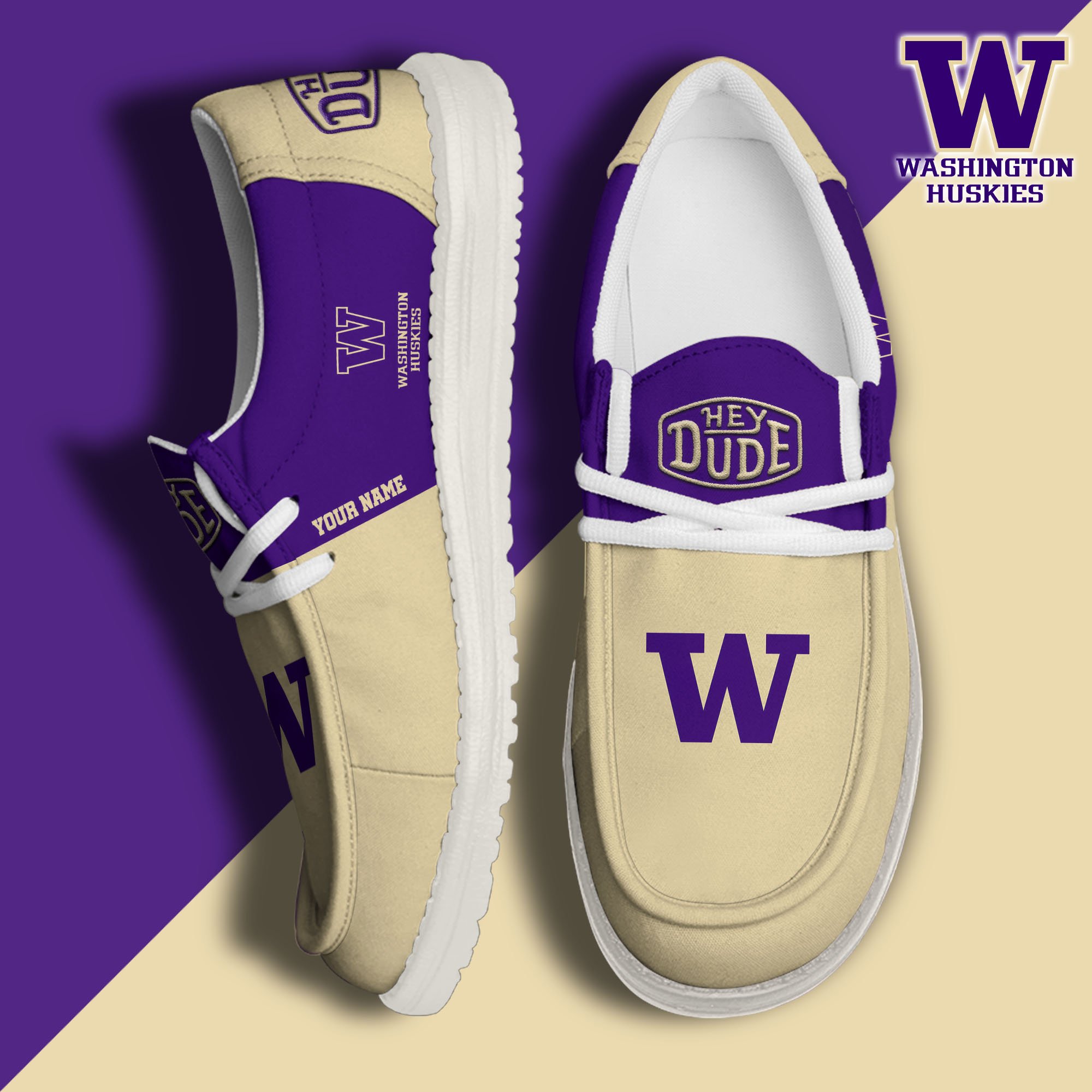 JWFancy Washington Huskies Hey Dude Shoes Wally Men's Lace Up Loafers Comfortable For Men And Women