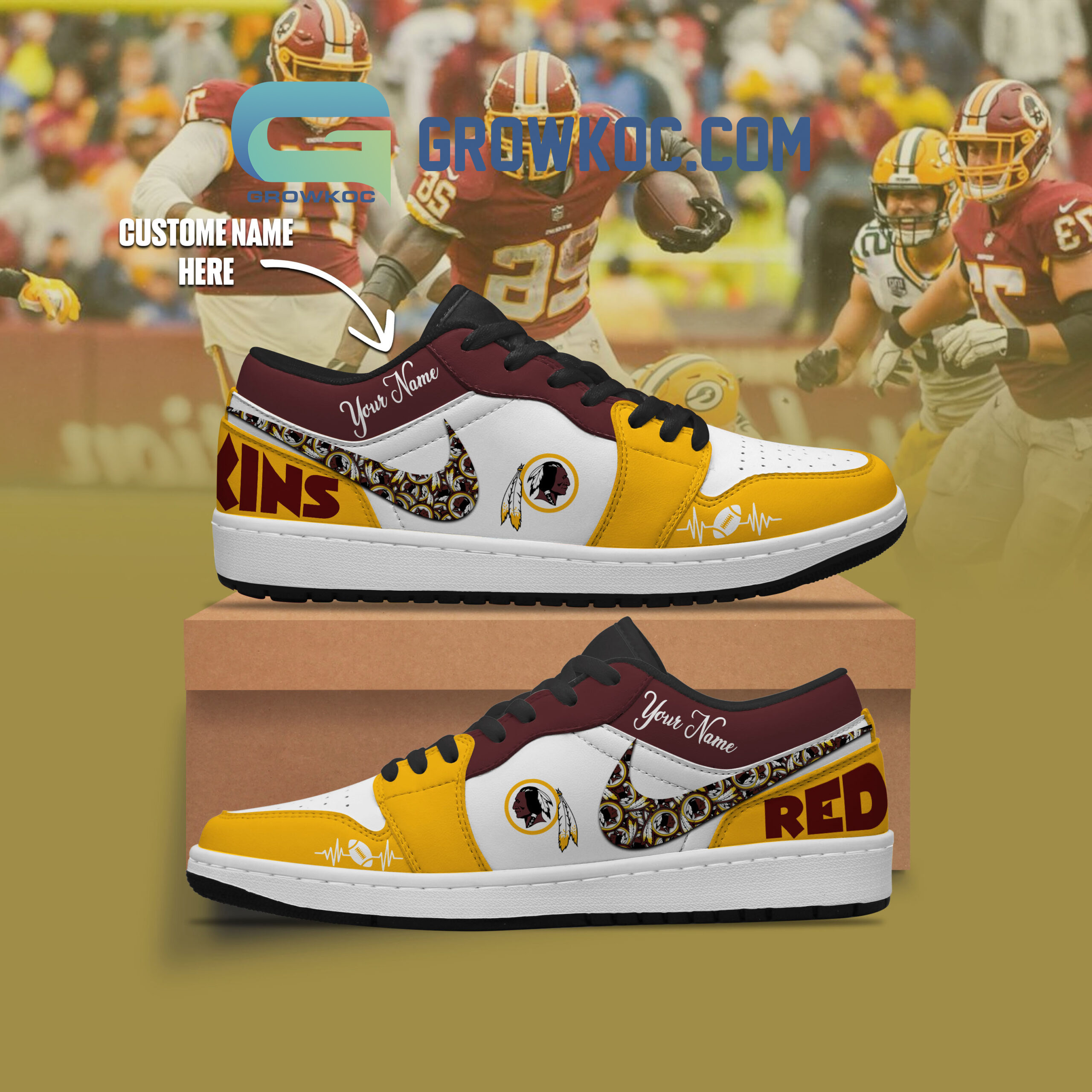 JWFancy Washington Redskins AJ1 Low Sneakers Shoes For Men And Women